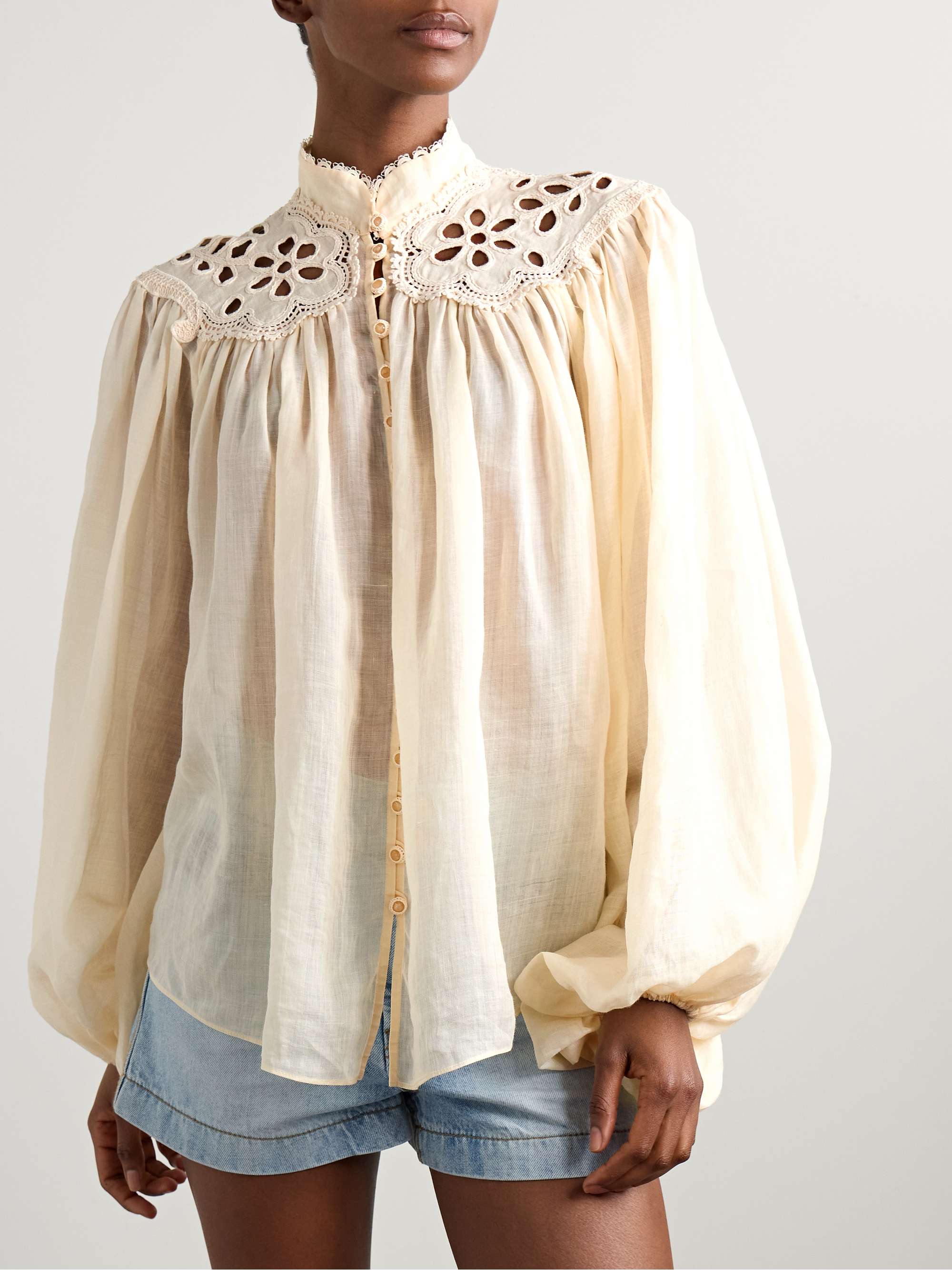 Coco broderie anglaise-trimmed ramie blouse view