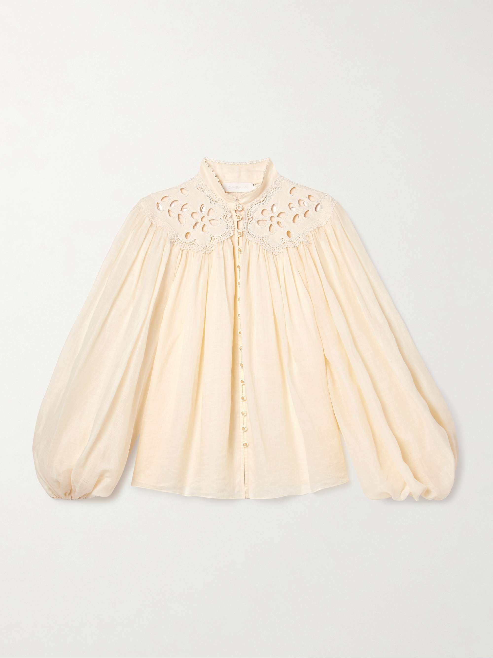 Coco broderie anglaise-trimmed ramie blouse view