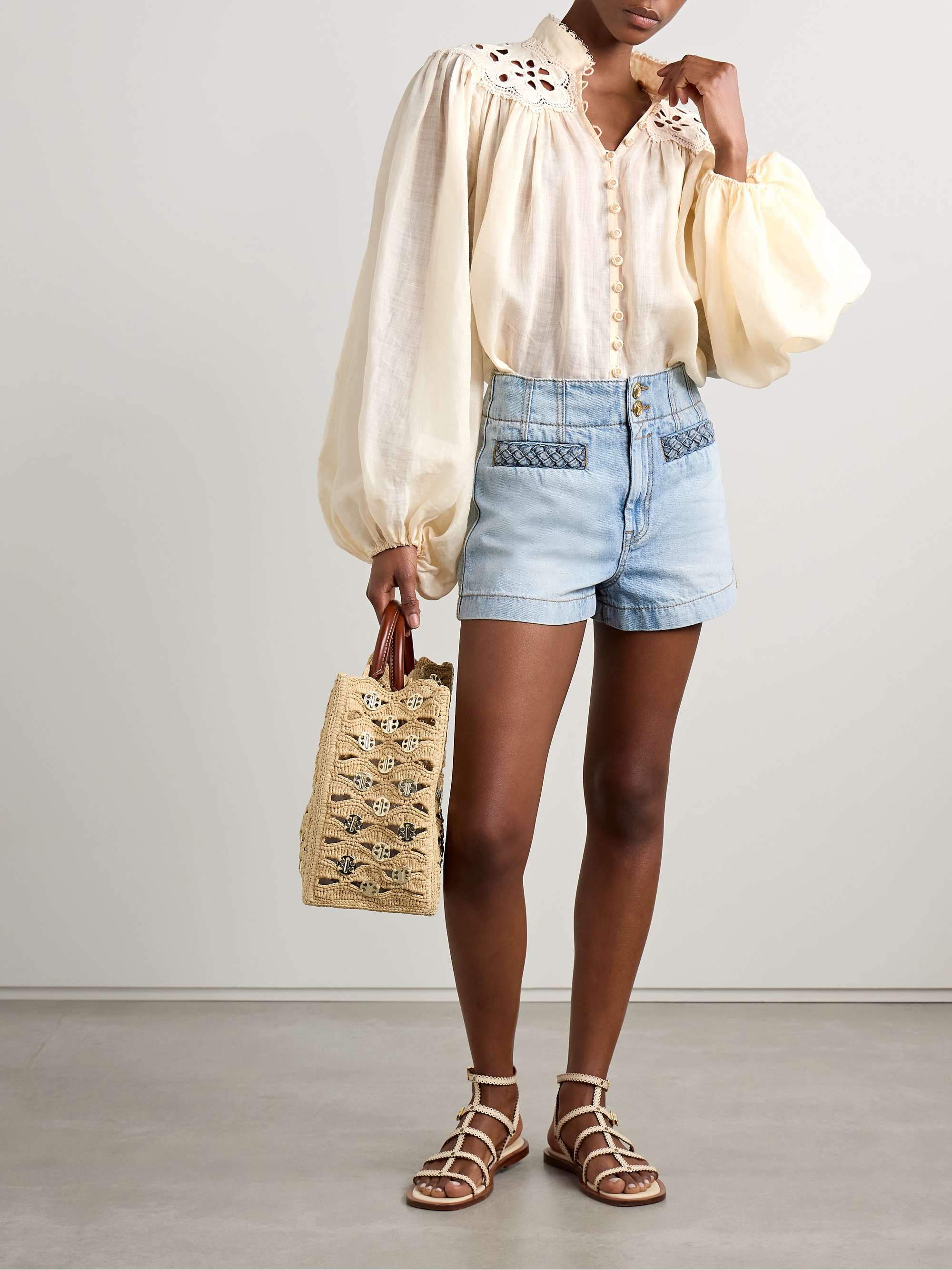 Coco broderie anglaise-trimmed ramie blouse view
