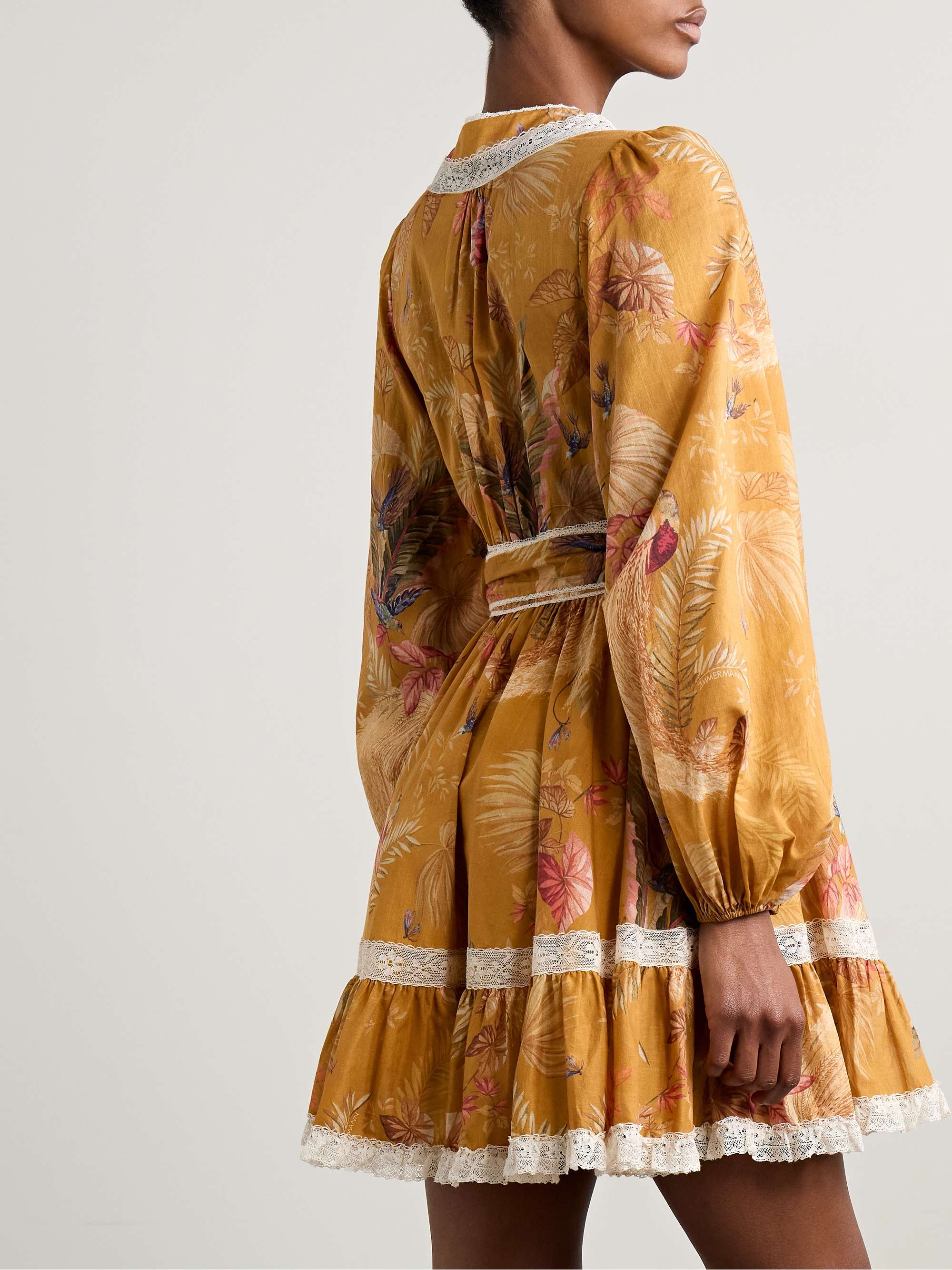 Ascension lace-trimmed tiered printed cotton-voile mini wrap dress view