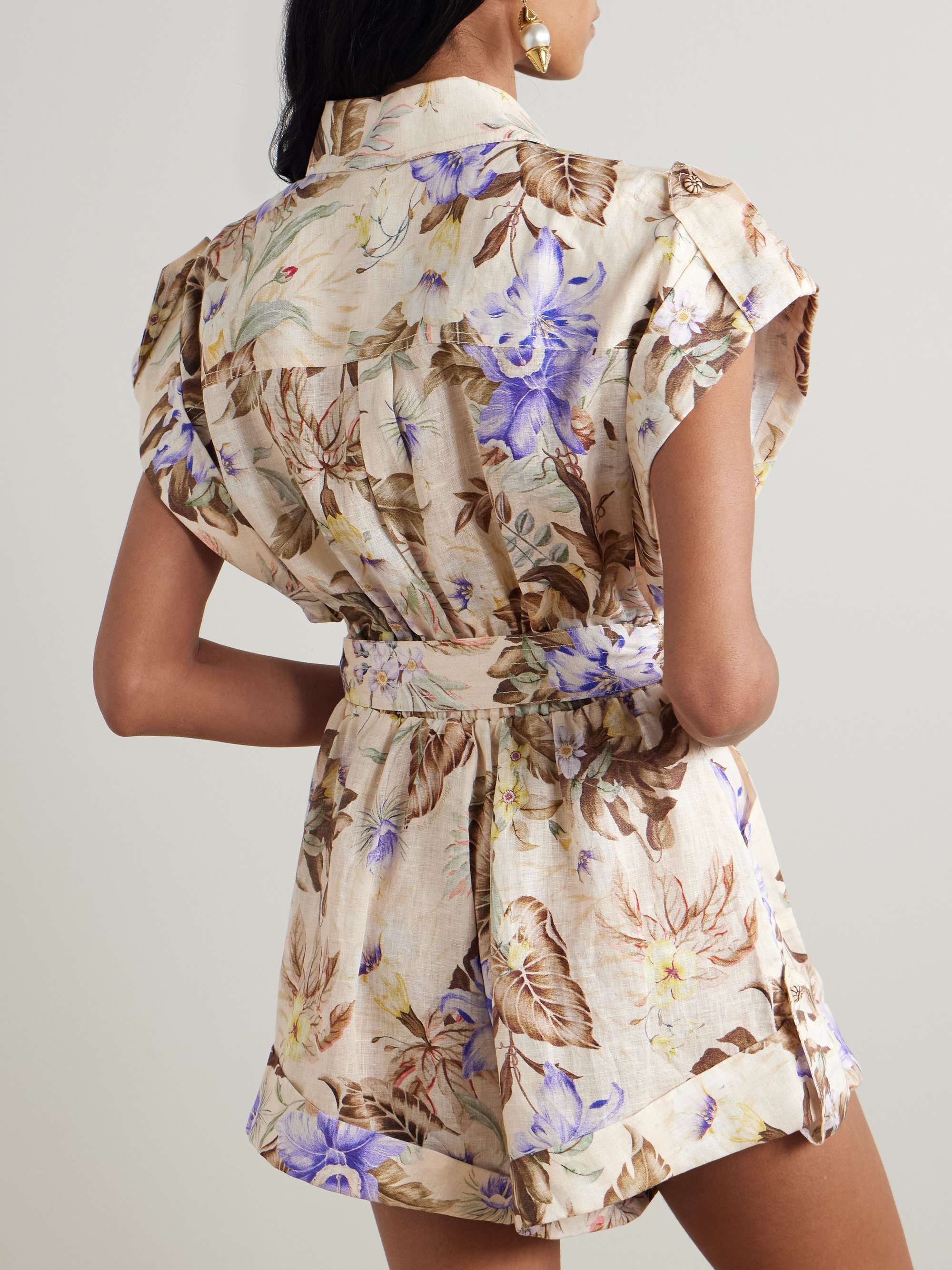 Coco belted printed linen playsuit view