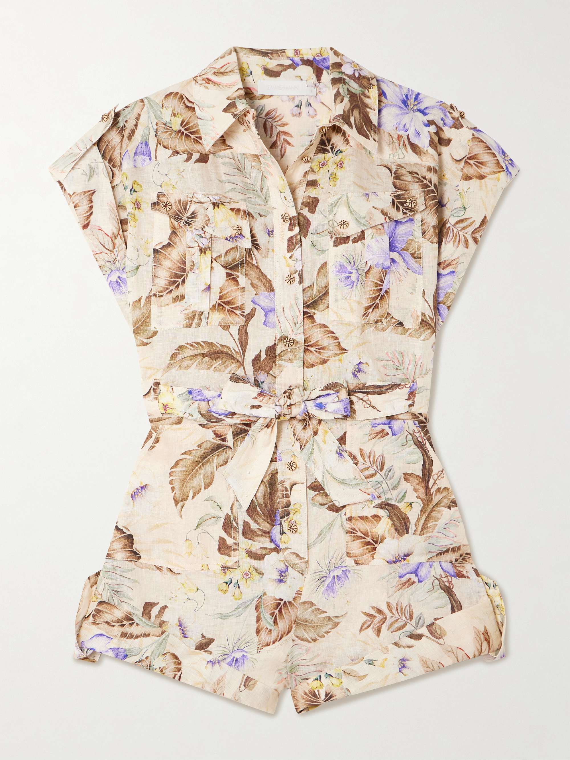 Coco belted printed linen playsuit view