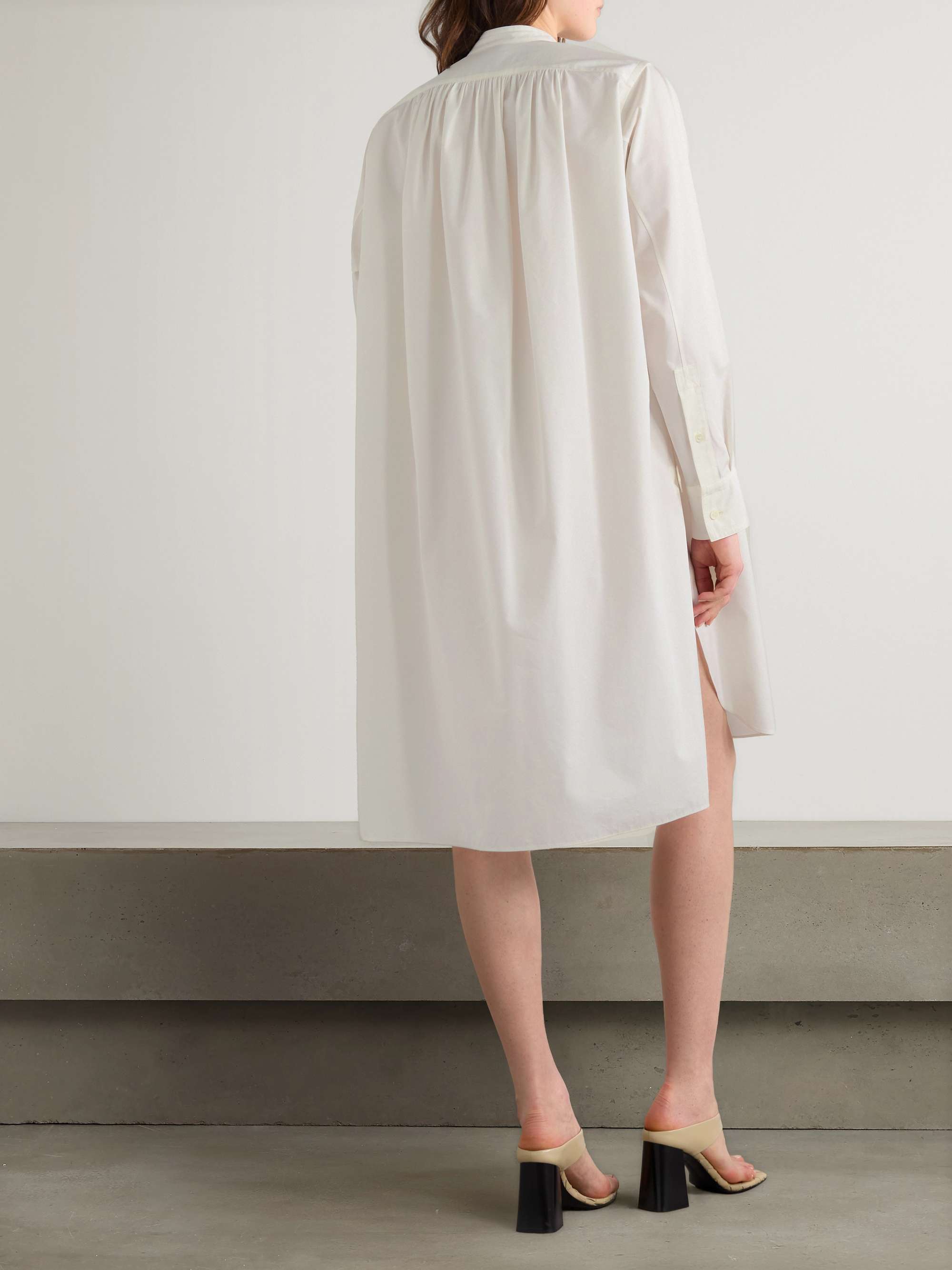 Asymmetric pleated cotton-blend poplin midi dress view