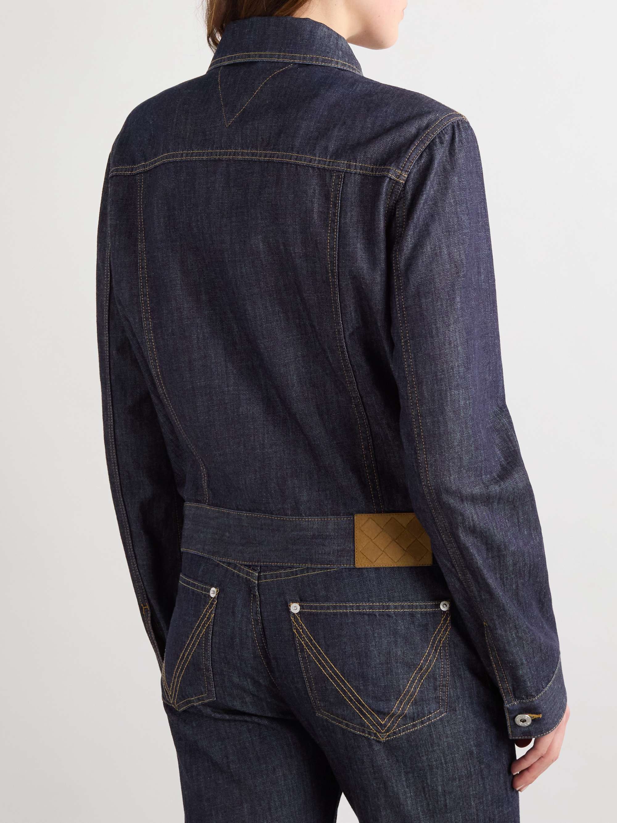 Intrecciato suede-trimmed denim jacket view