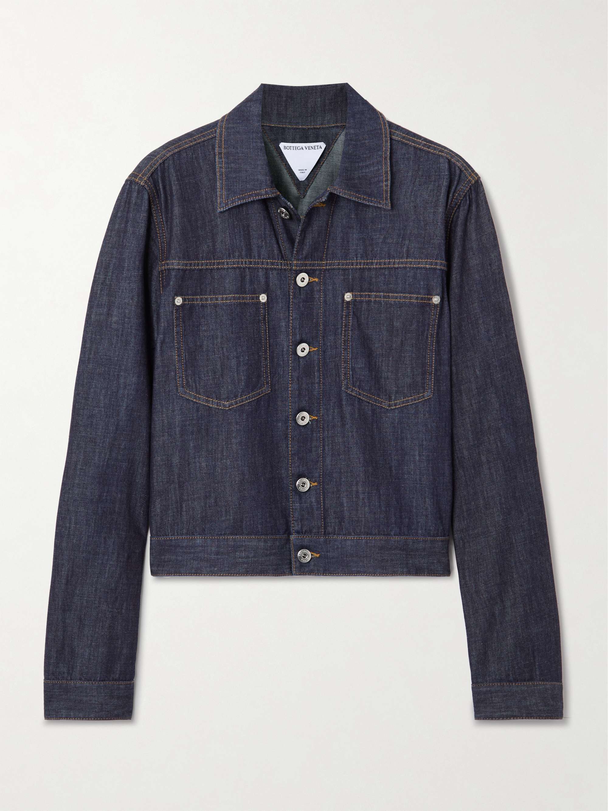 Intrecciato suede-trimmed denim jacket view