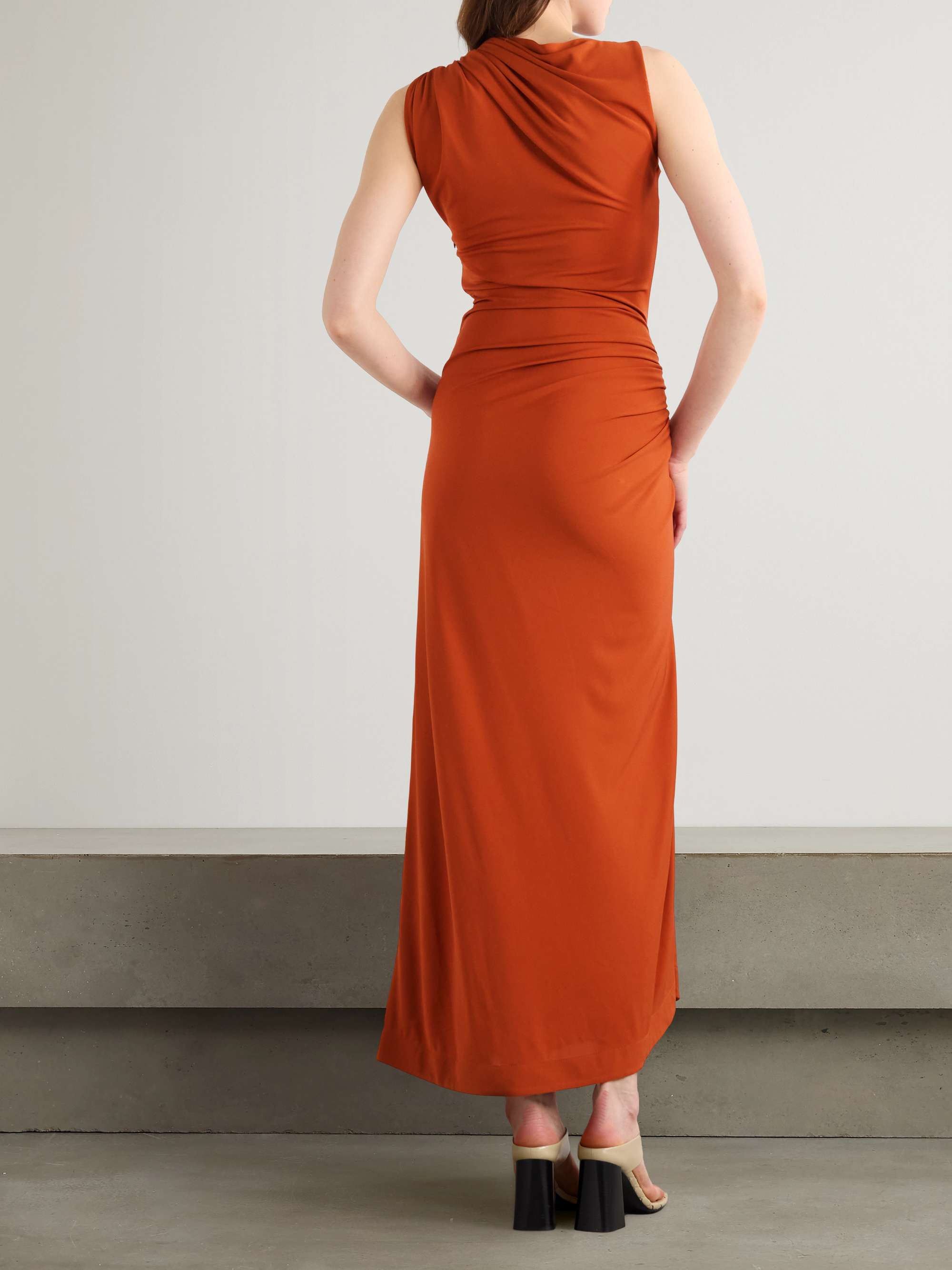 Gathered embellished crepe-jersey maxi dress view