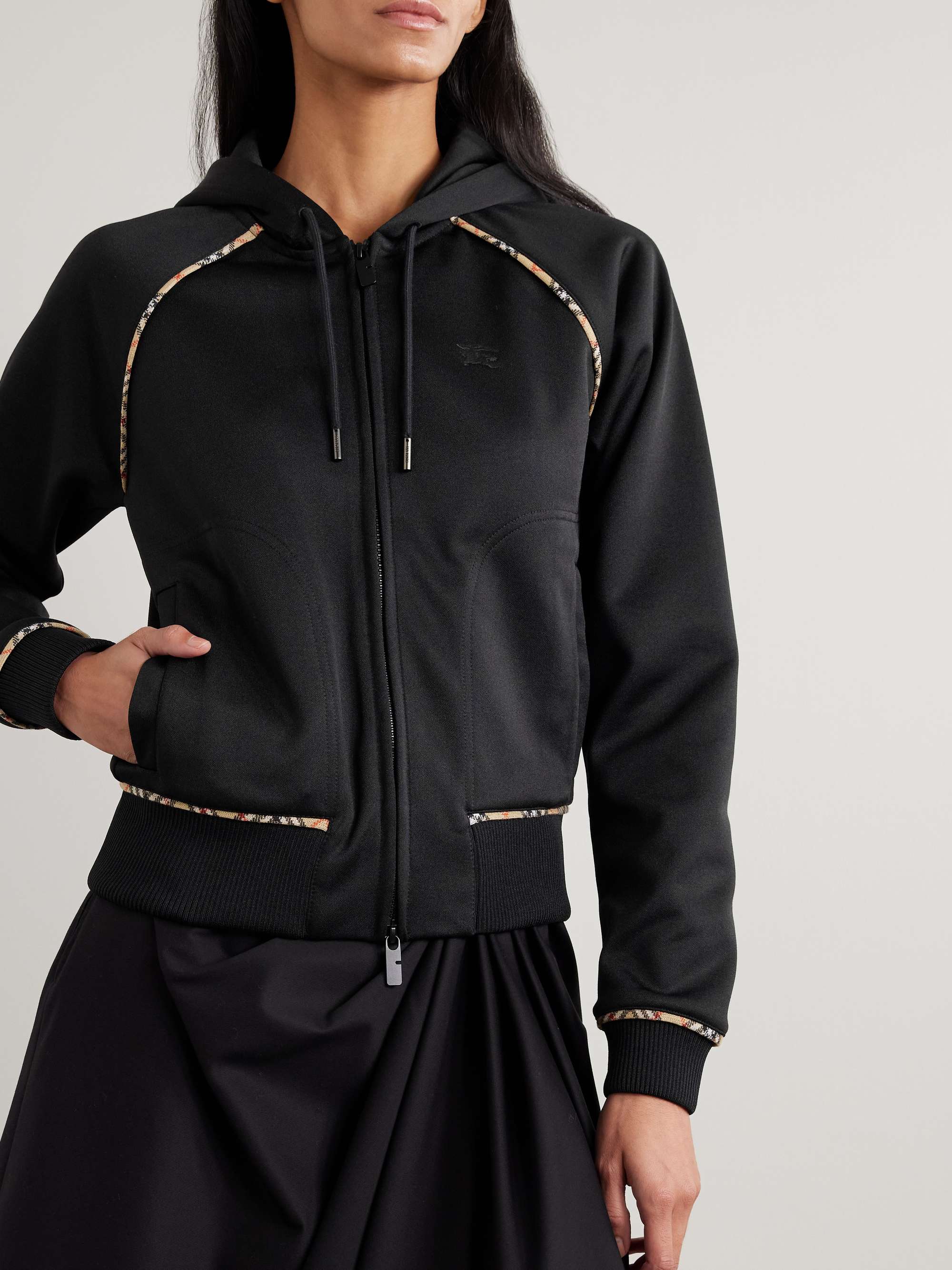 Checked piqué-trimmed jersey hooded track jacket view