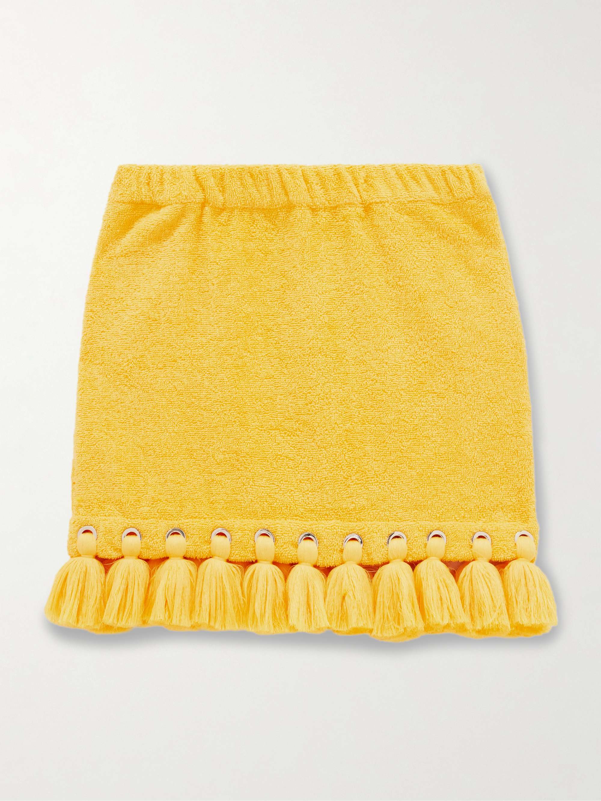 Tasseled eyelet-embellished cotton-terry mini skirt view
