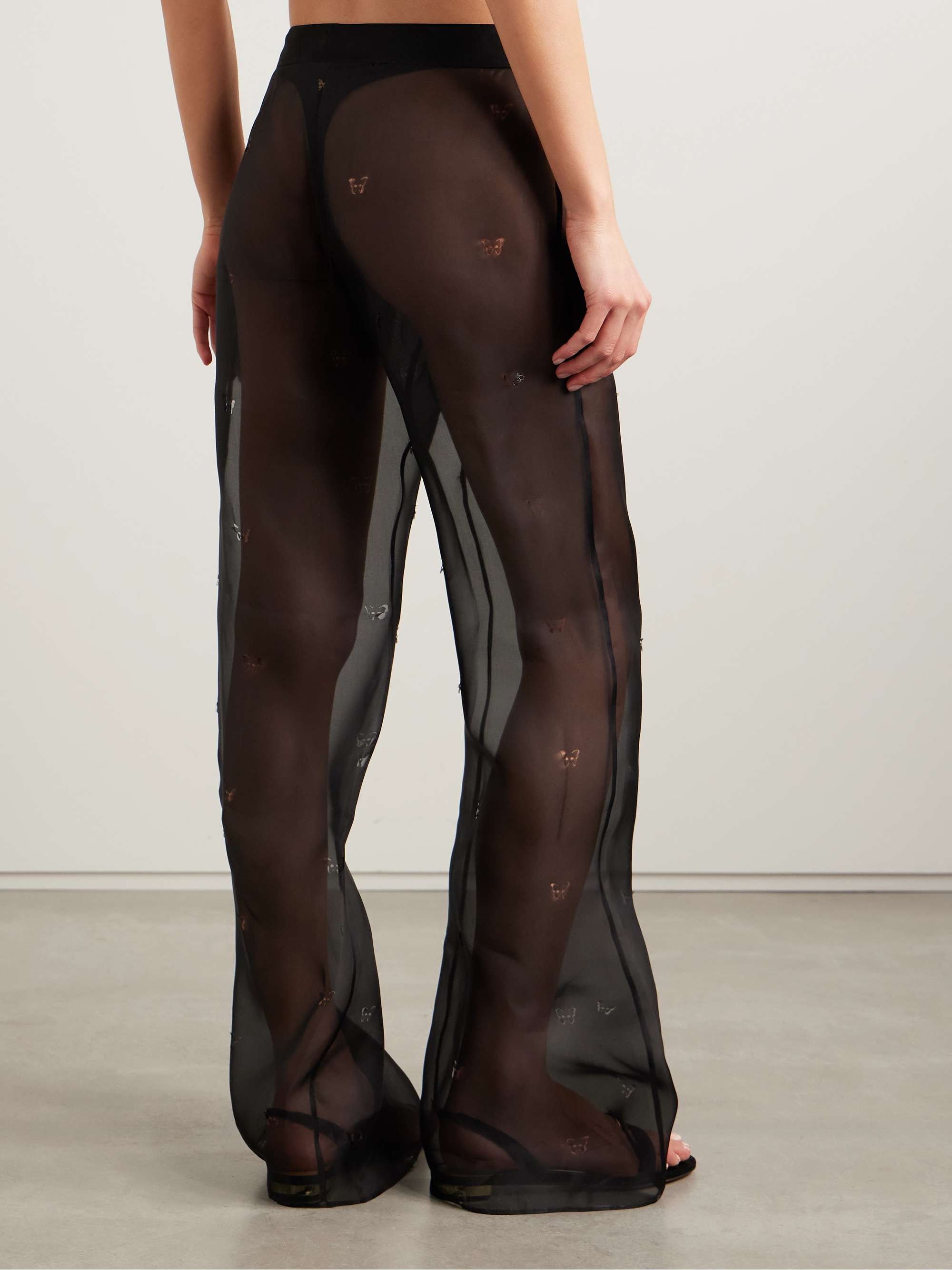 Cutout silk-organza straight-leg pants view