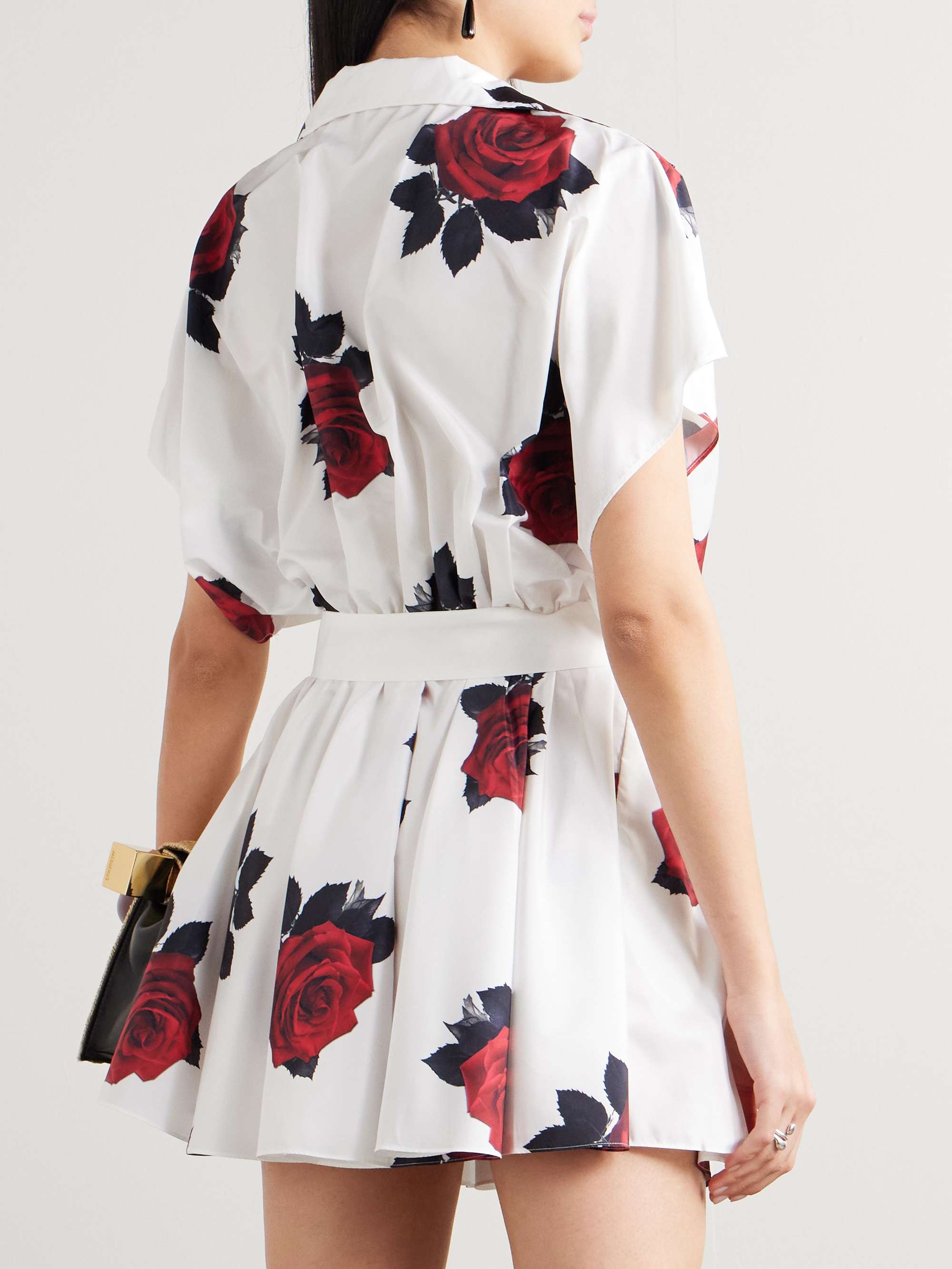Pleated floral-print satin mini wrap dress view
