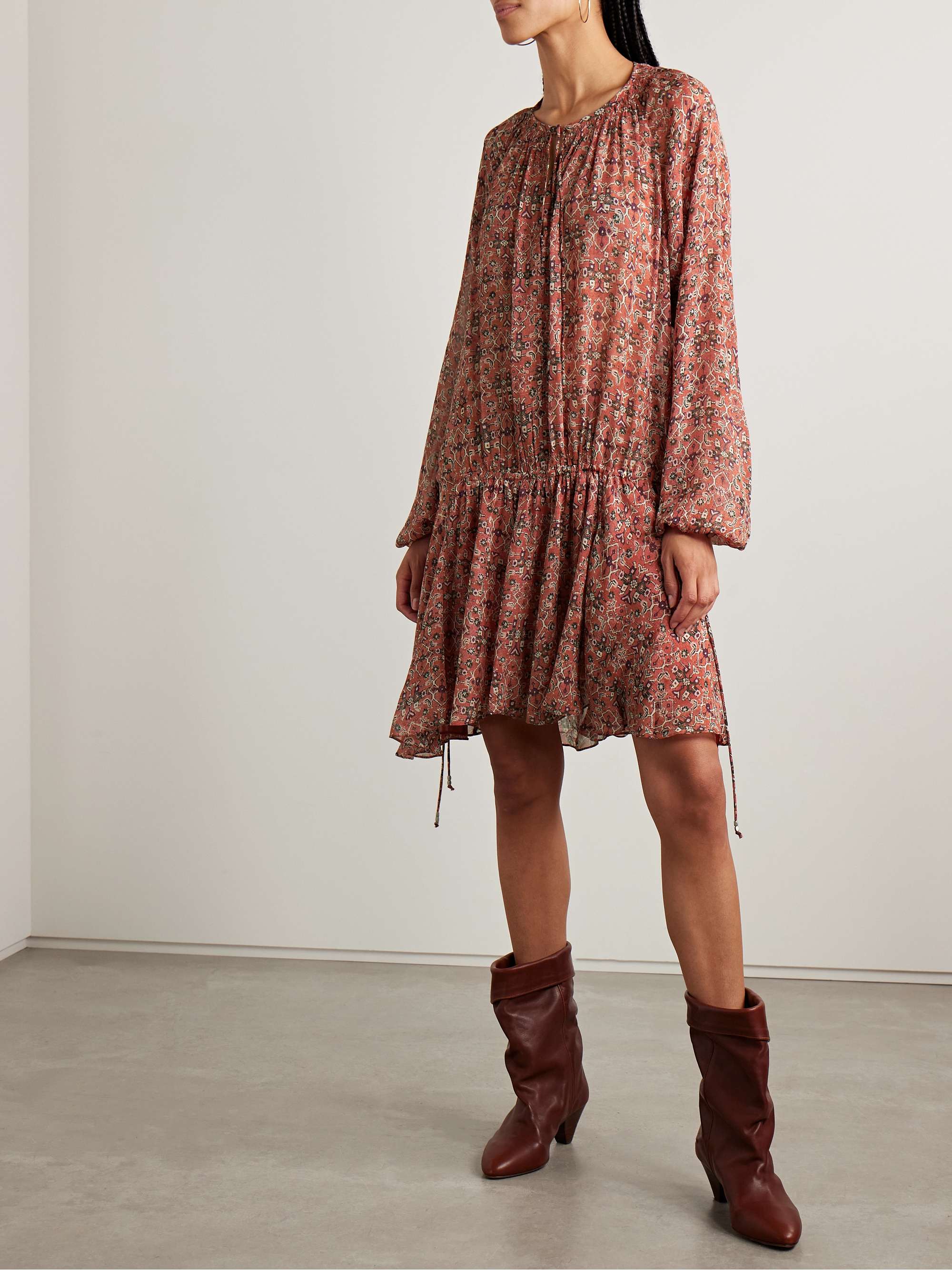 Bess gathered printed georgette mini dress view