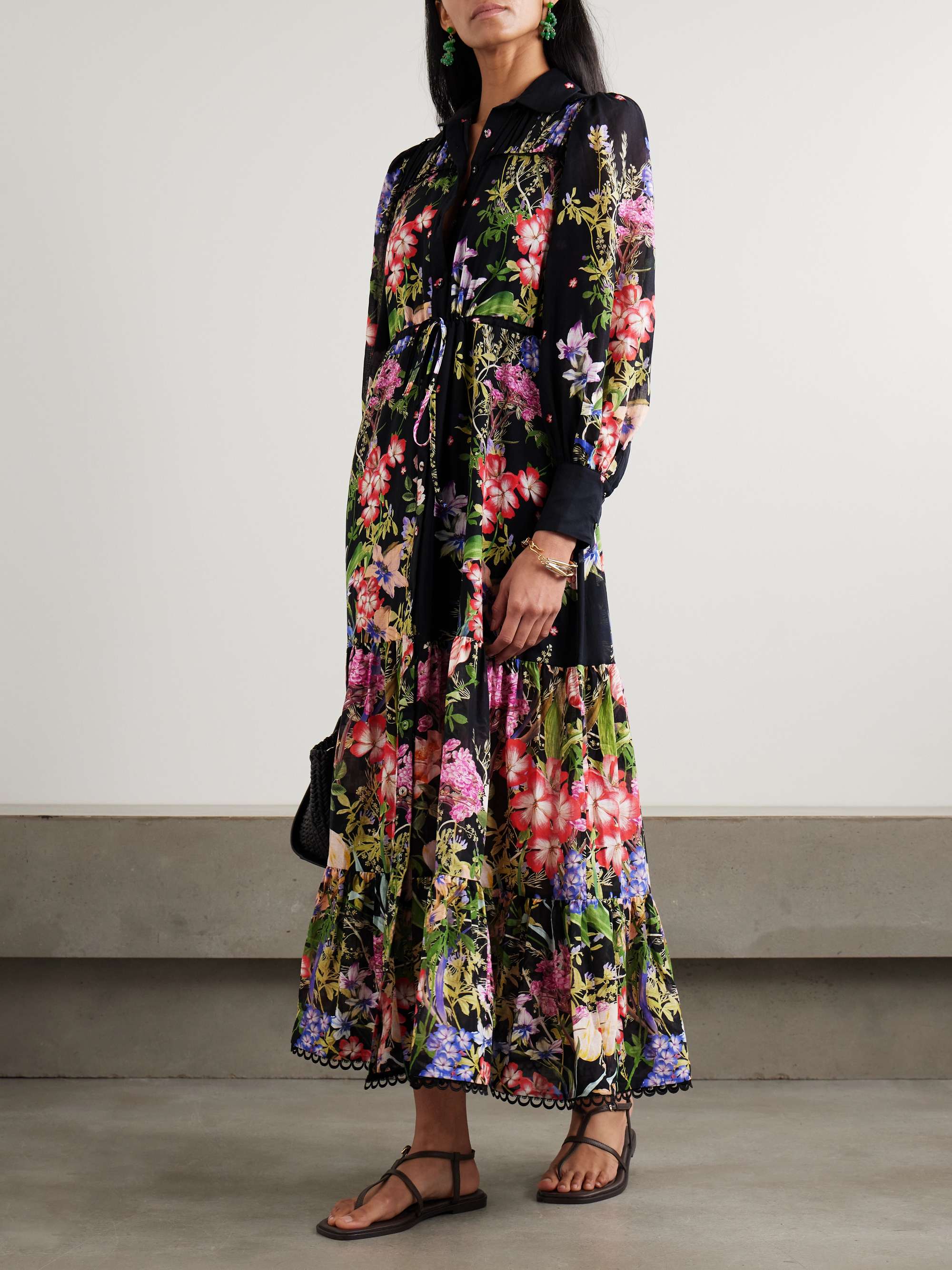 Lotus floral-print cotton-blend voile maxi shirt dress view