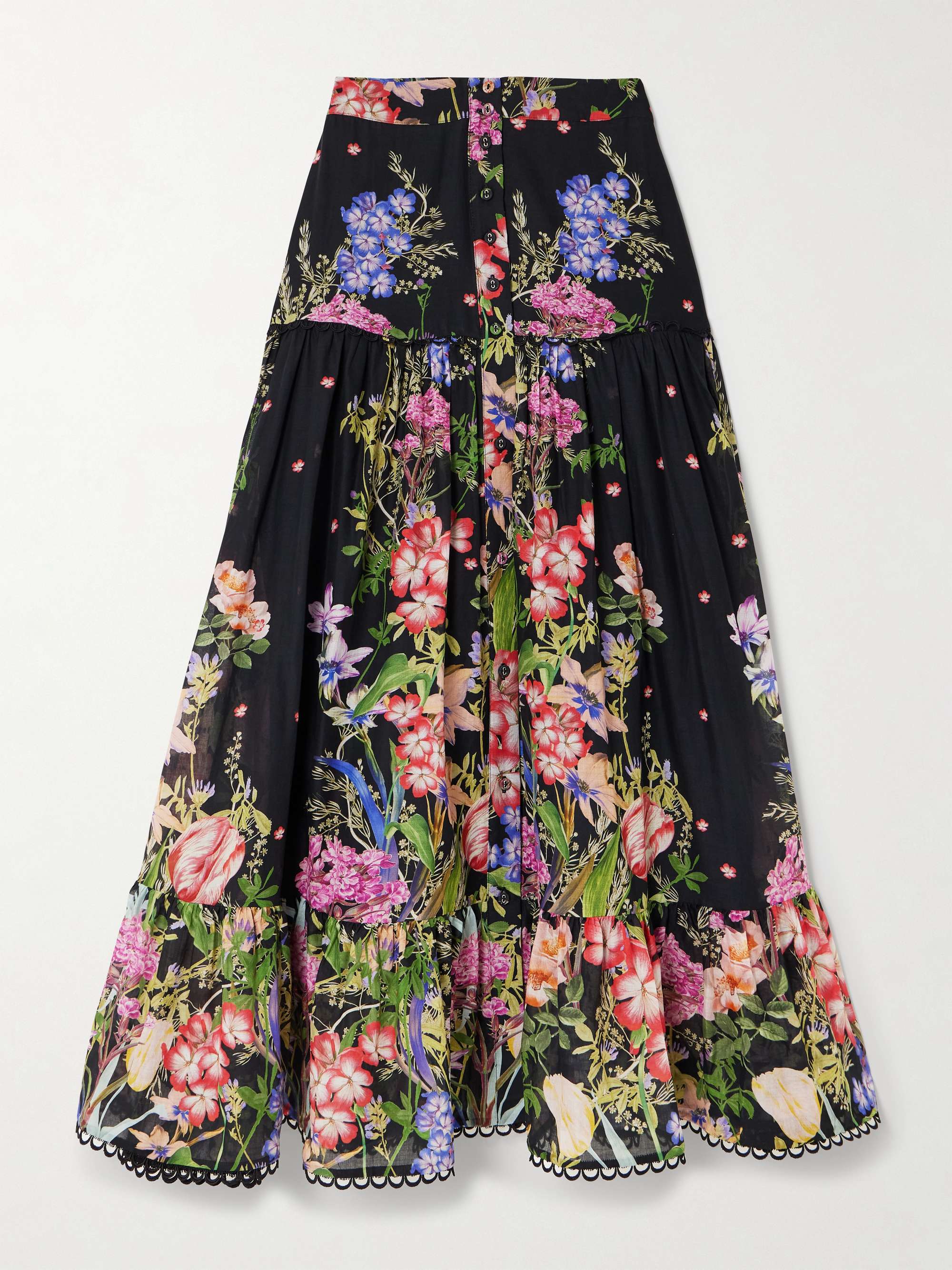 Ann tiered floral-print cotton-blend voile maxi skirt view
