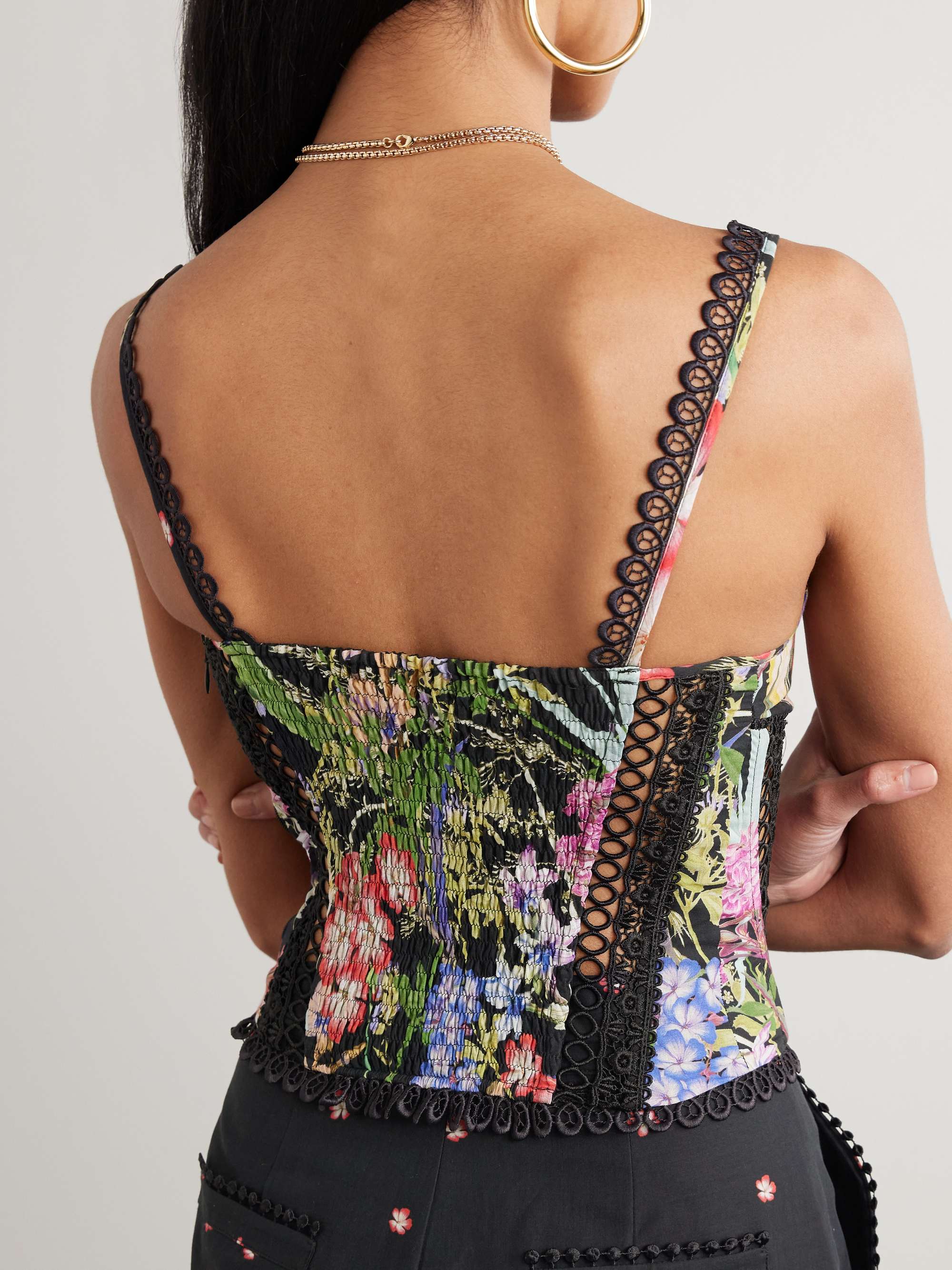 Poppy guipure lace-trimmed floral-print cotton-blend voile bustier top view