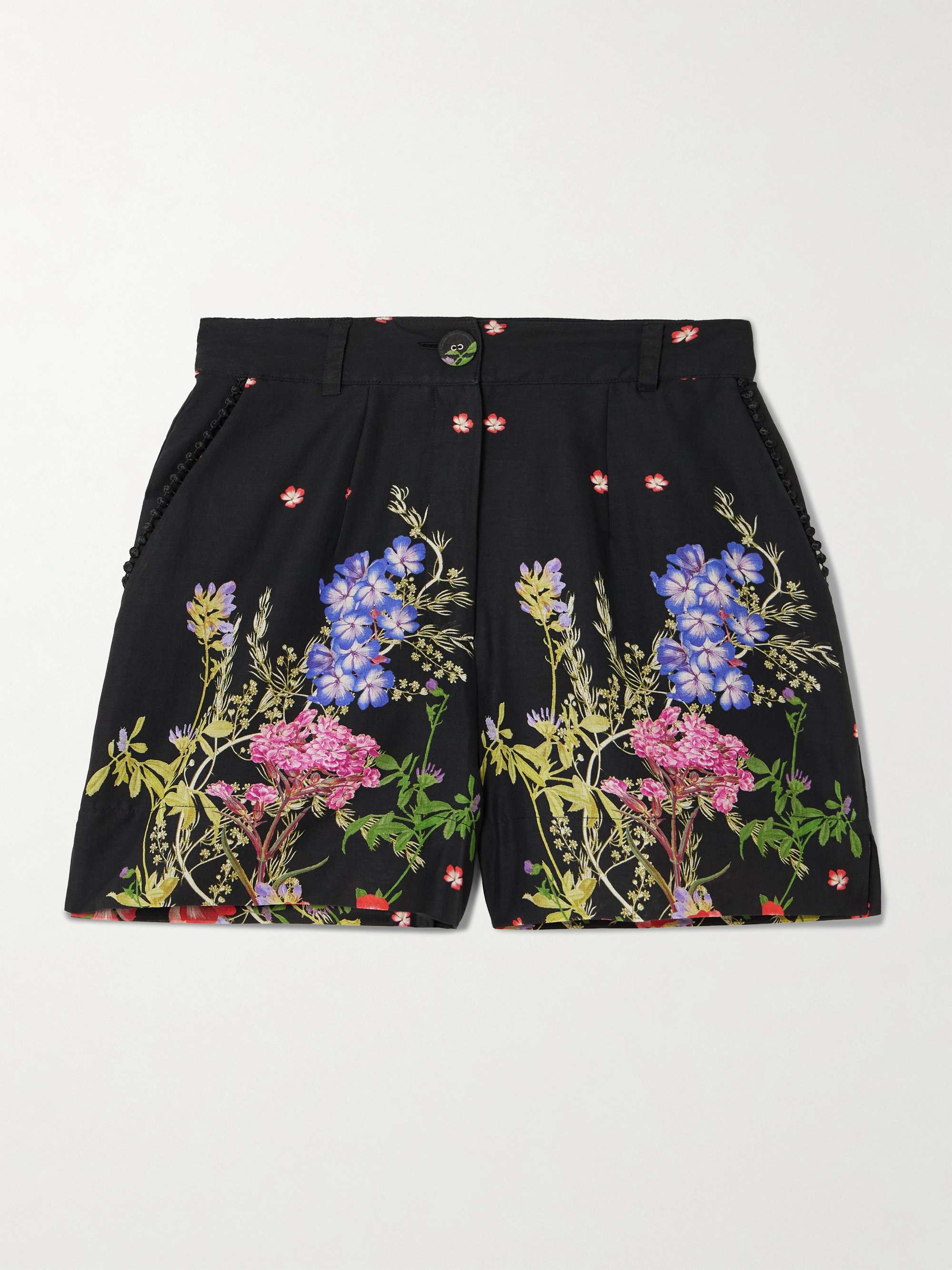Pansy guipure lace-trimmed floral-print cotton-blend voile shorts view