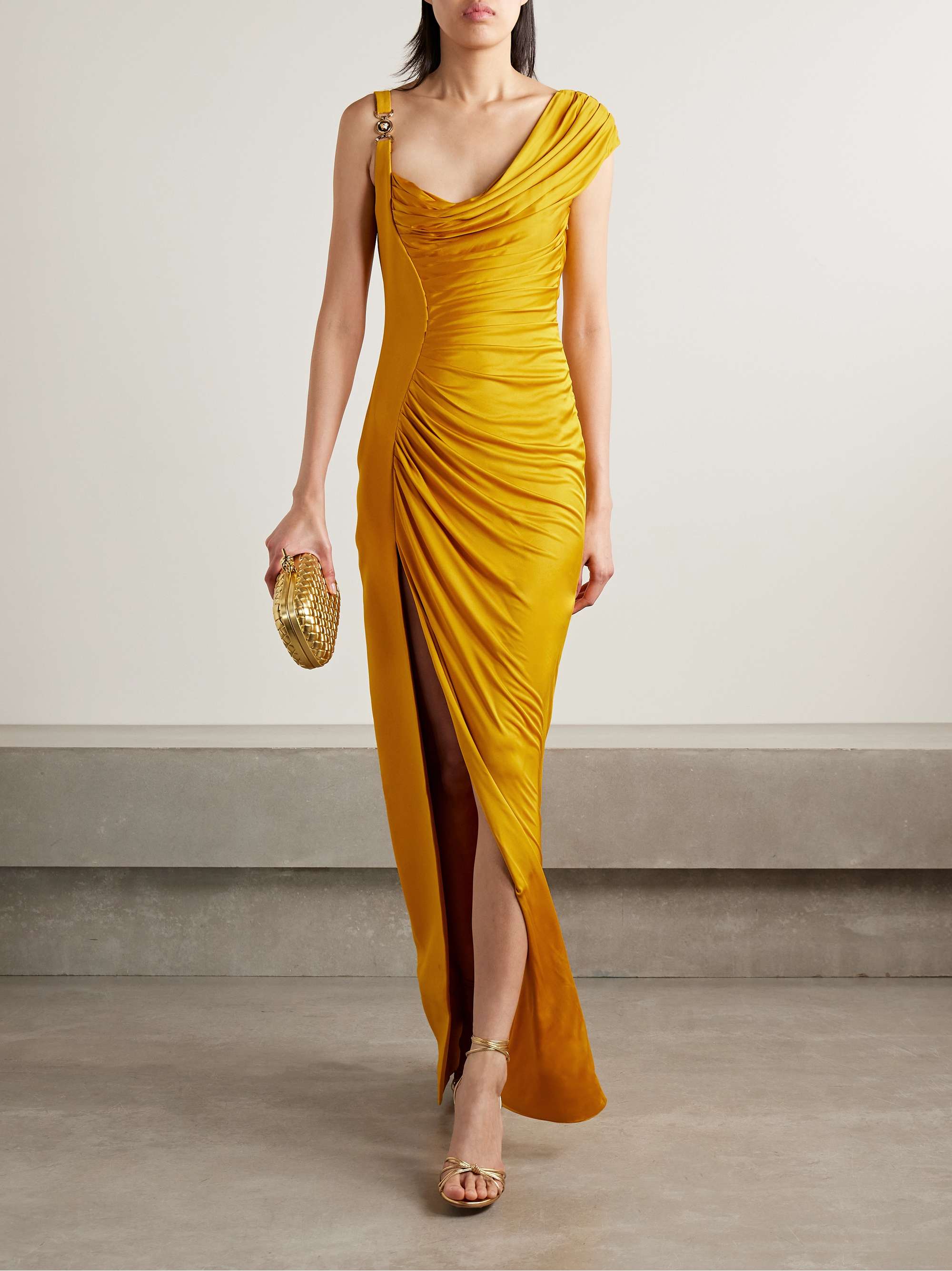 Embellished crepe and pleated satin gown view