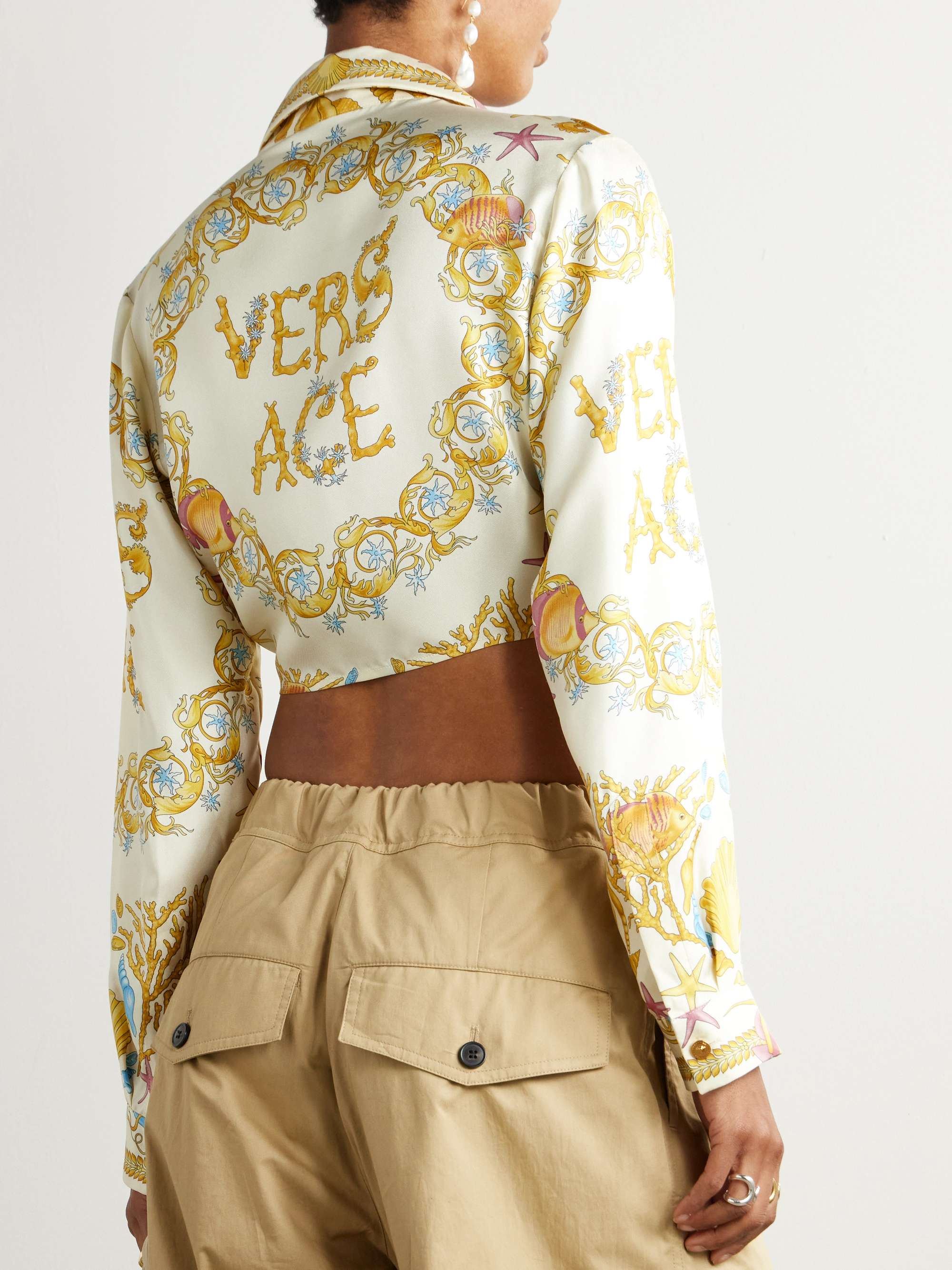 Tie-front printed silk-twill shirt view