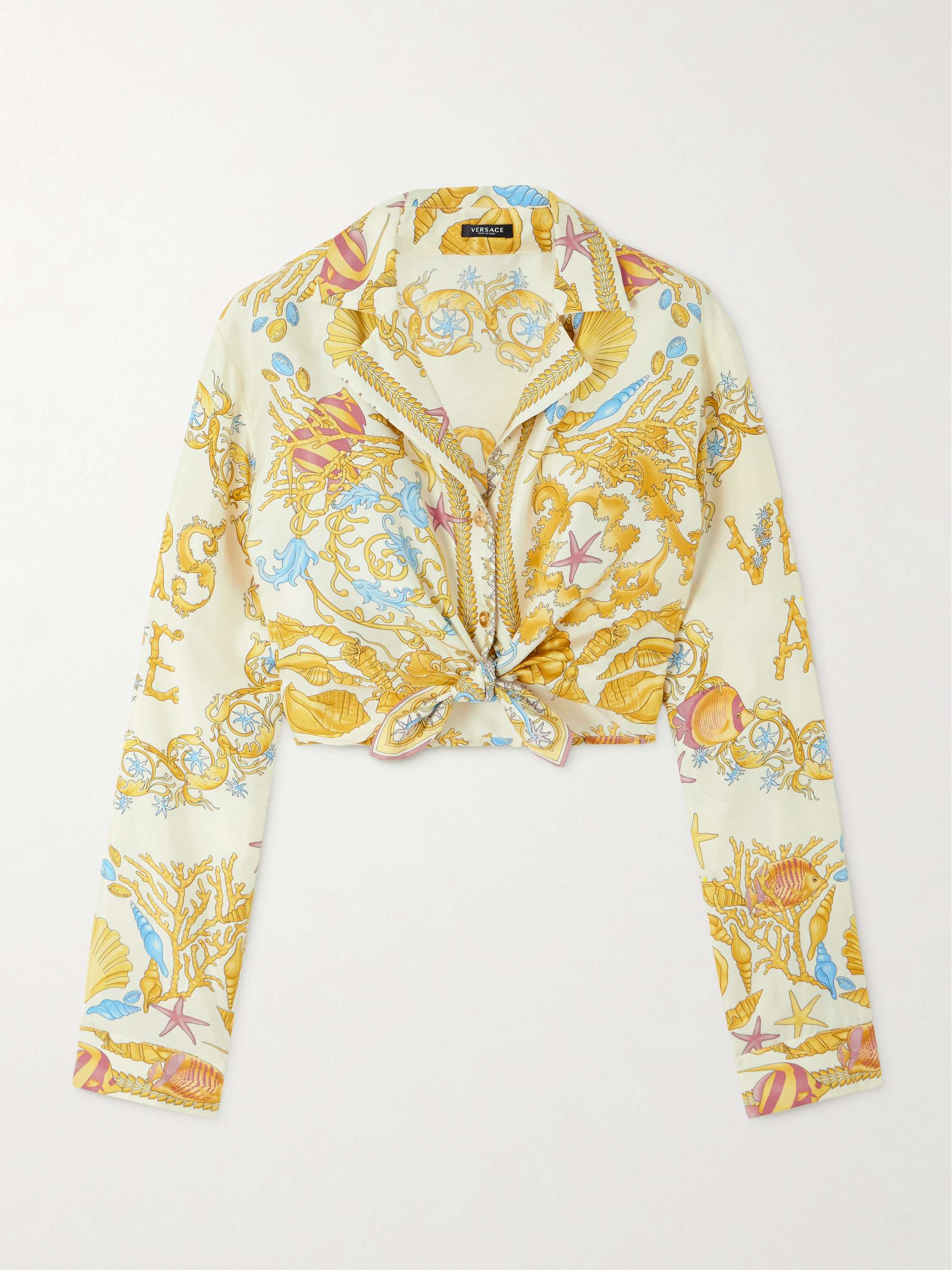 Tie-front printed silk-twill shirt view