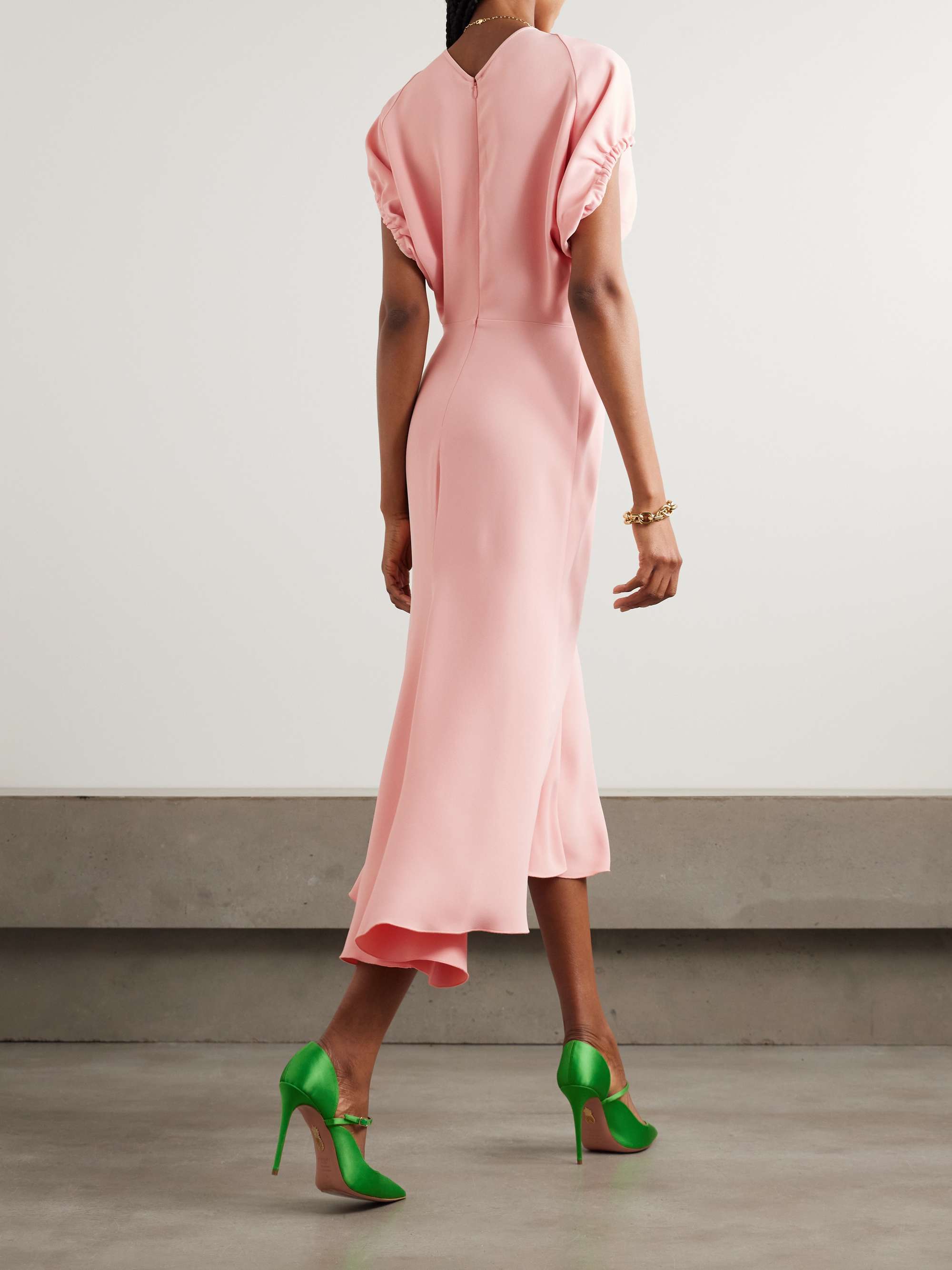 Gathered crepe midi dress view