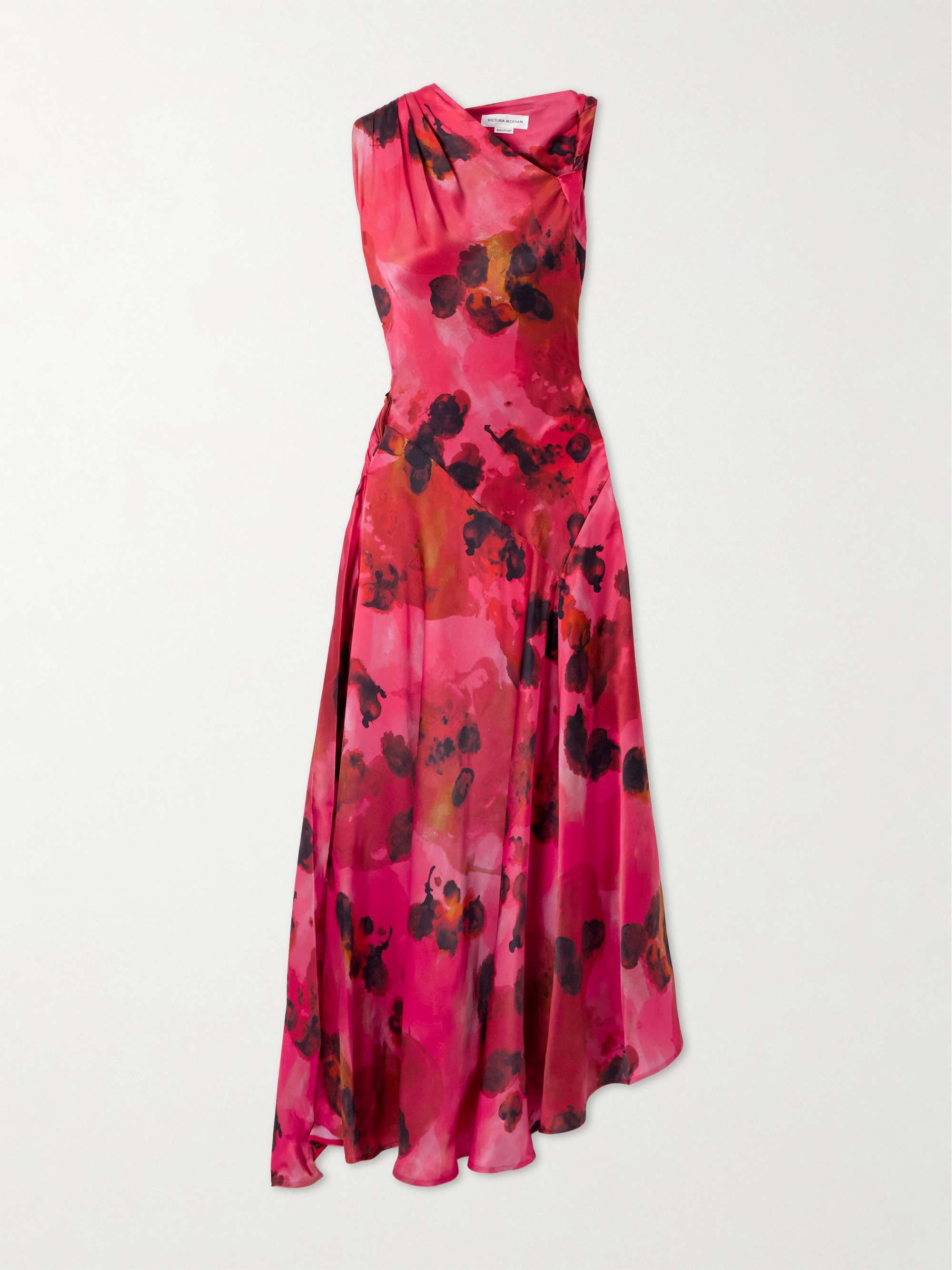 Draped floral-print silk-satin midi dress view