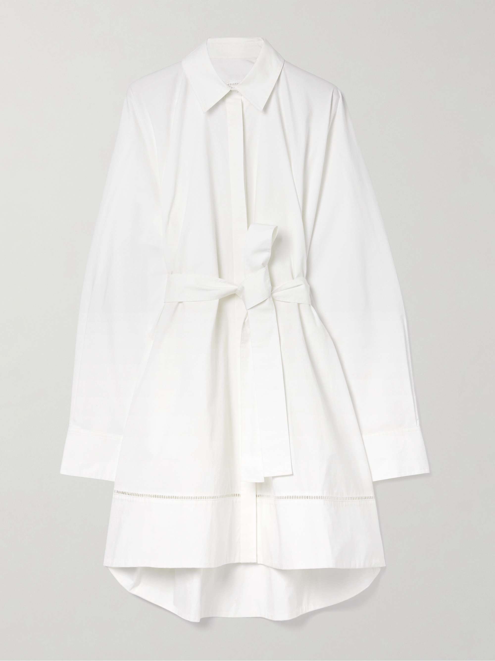Sammy belted crochet-trimmed cotton-blend poplin mini shirt dress view