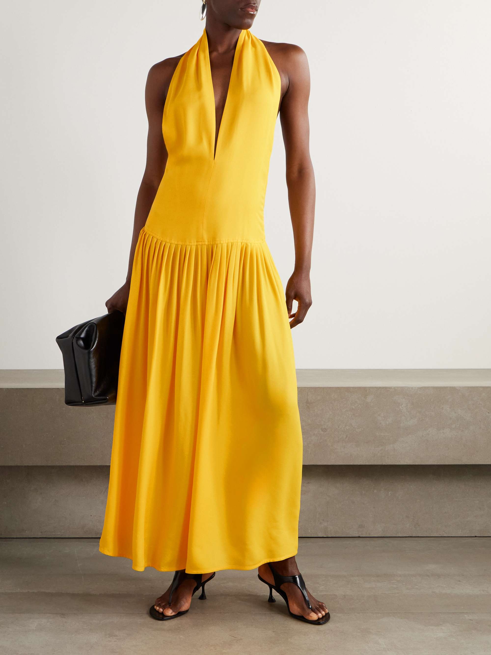 Tala pleated georgette halterneck maxi dress view