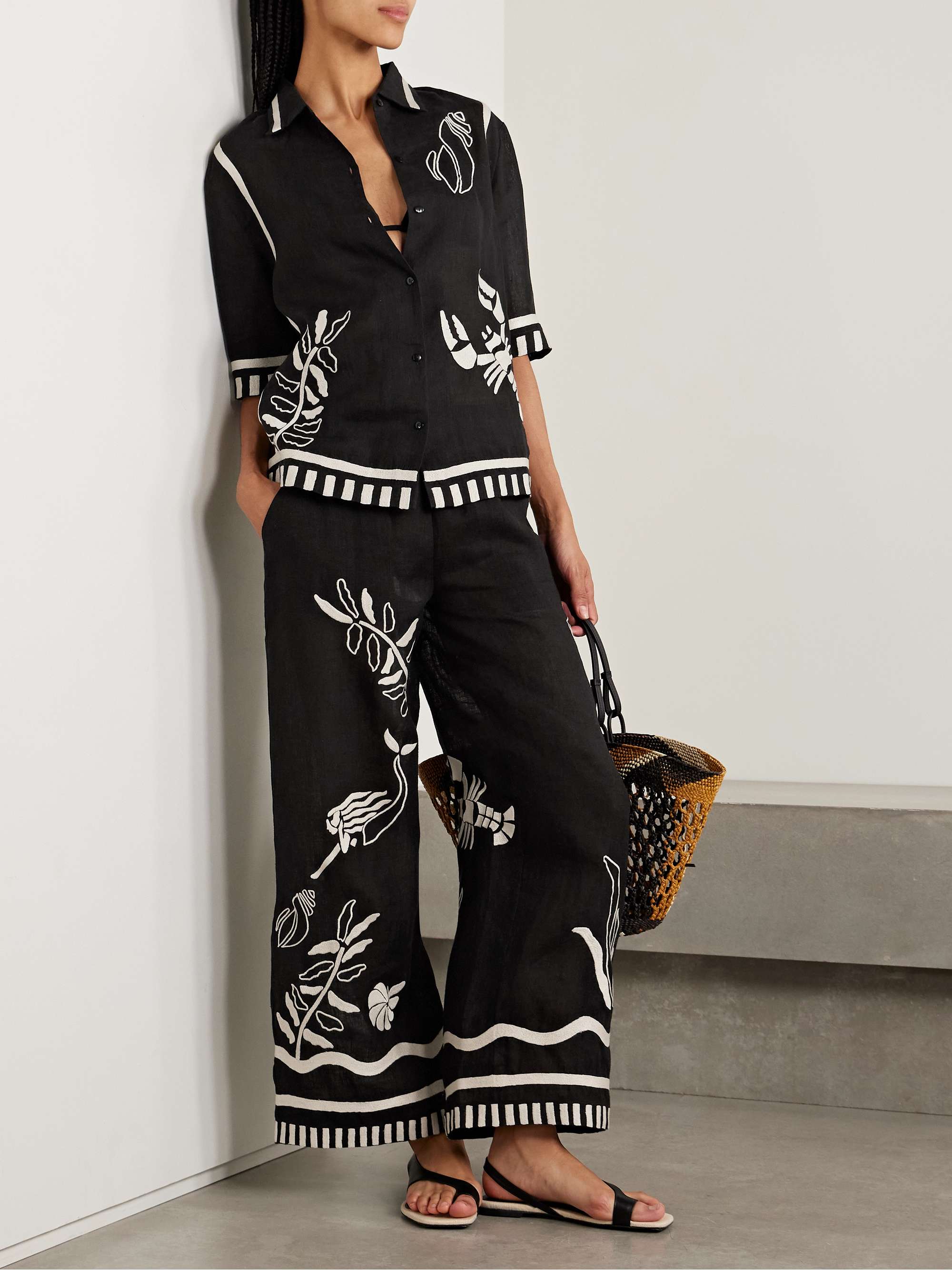 Mermaid Crab embroidered linen shirt view