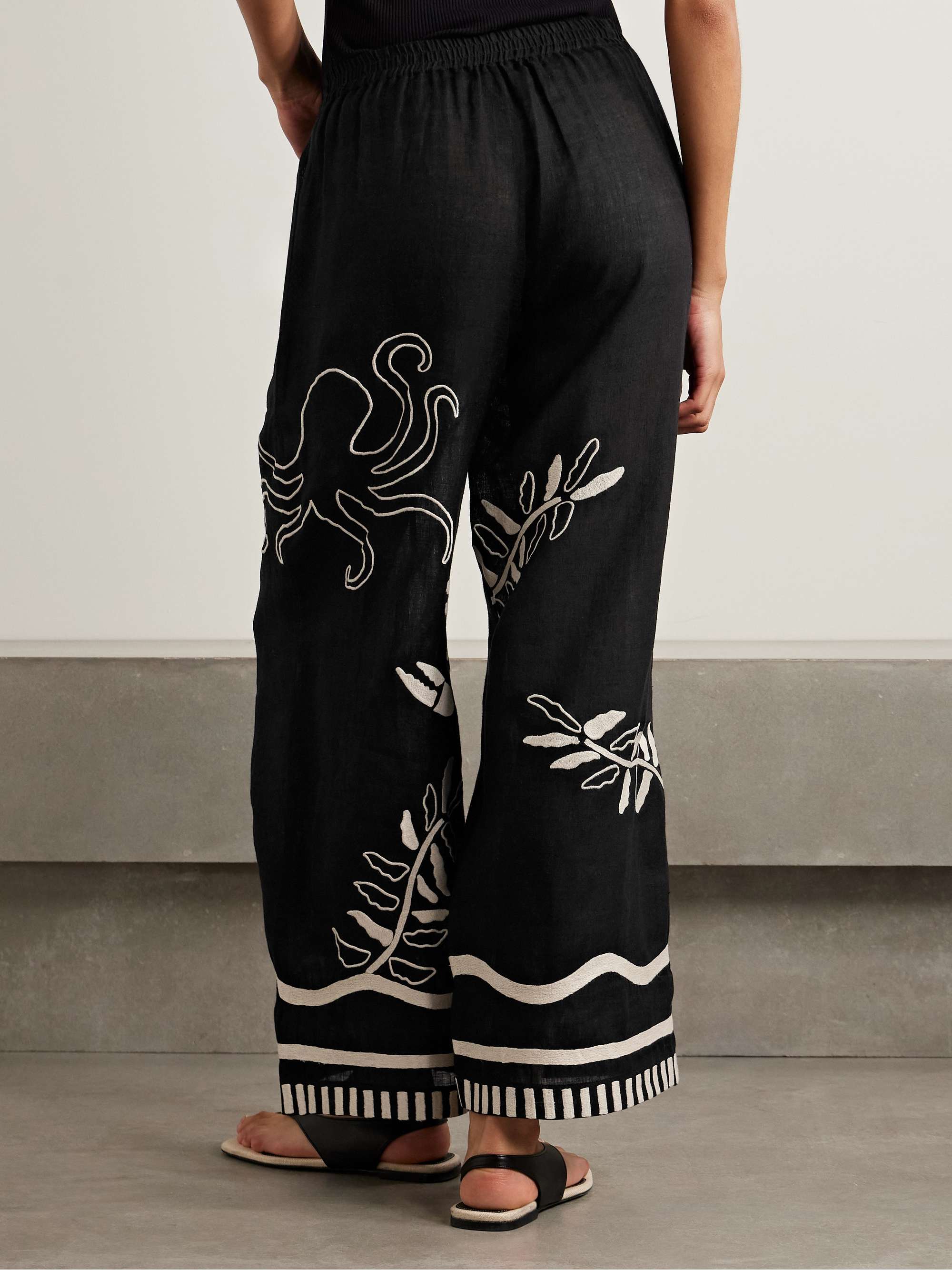 Mermaid Octopus embroidered linen wide-leg pants view