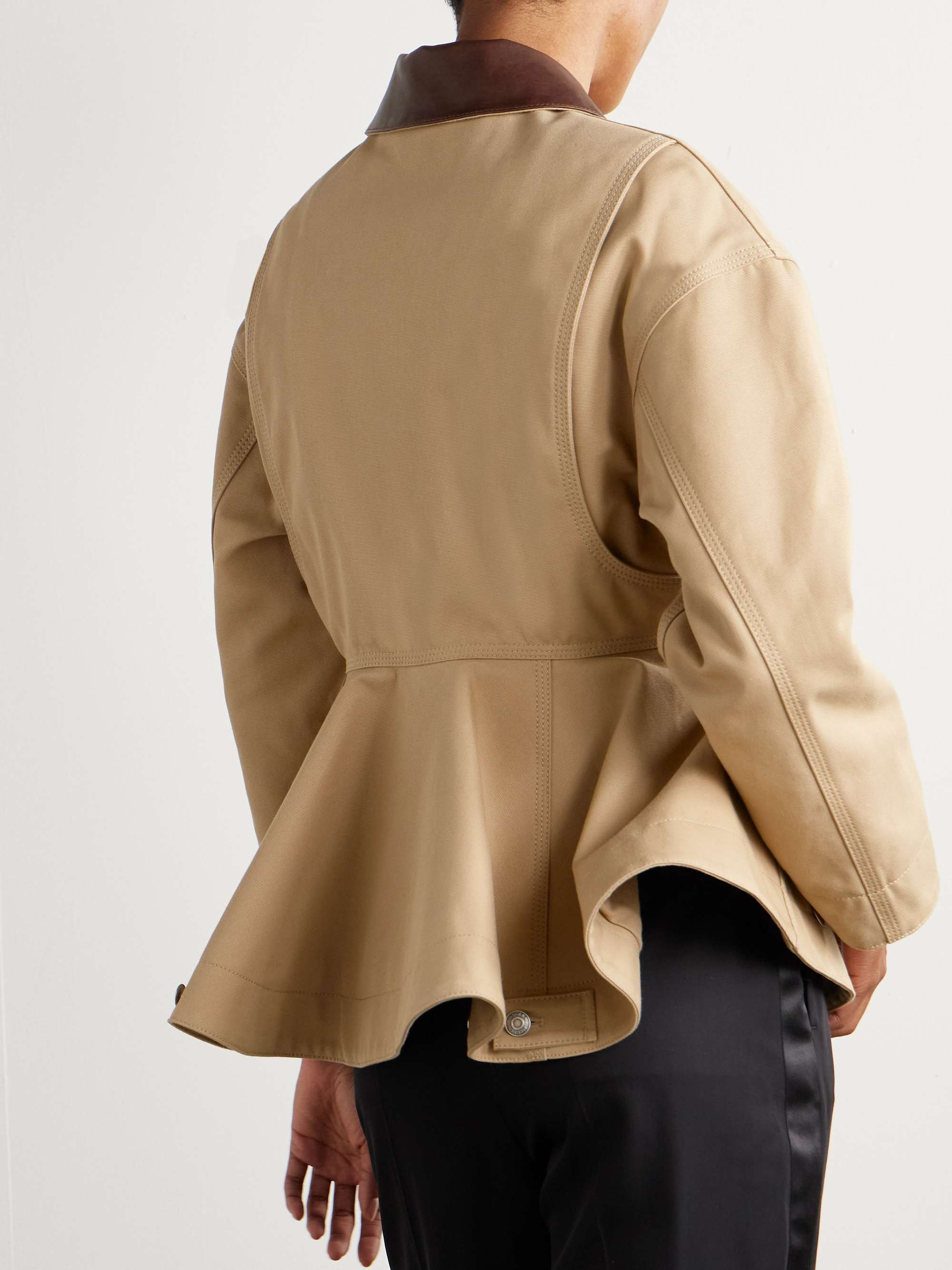 Leather-trimmed cotton-canvas peplum jacket view