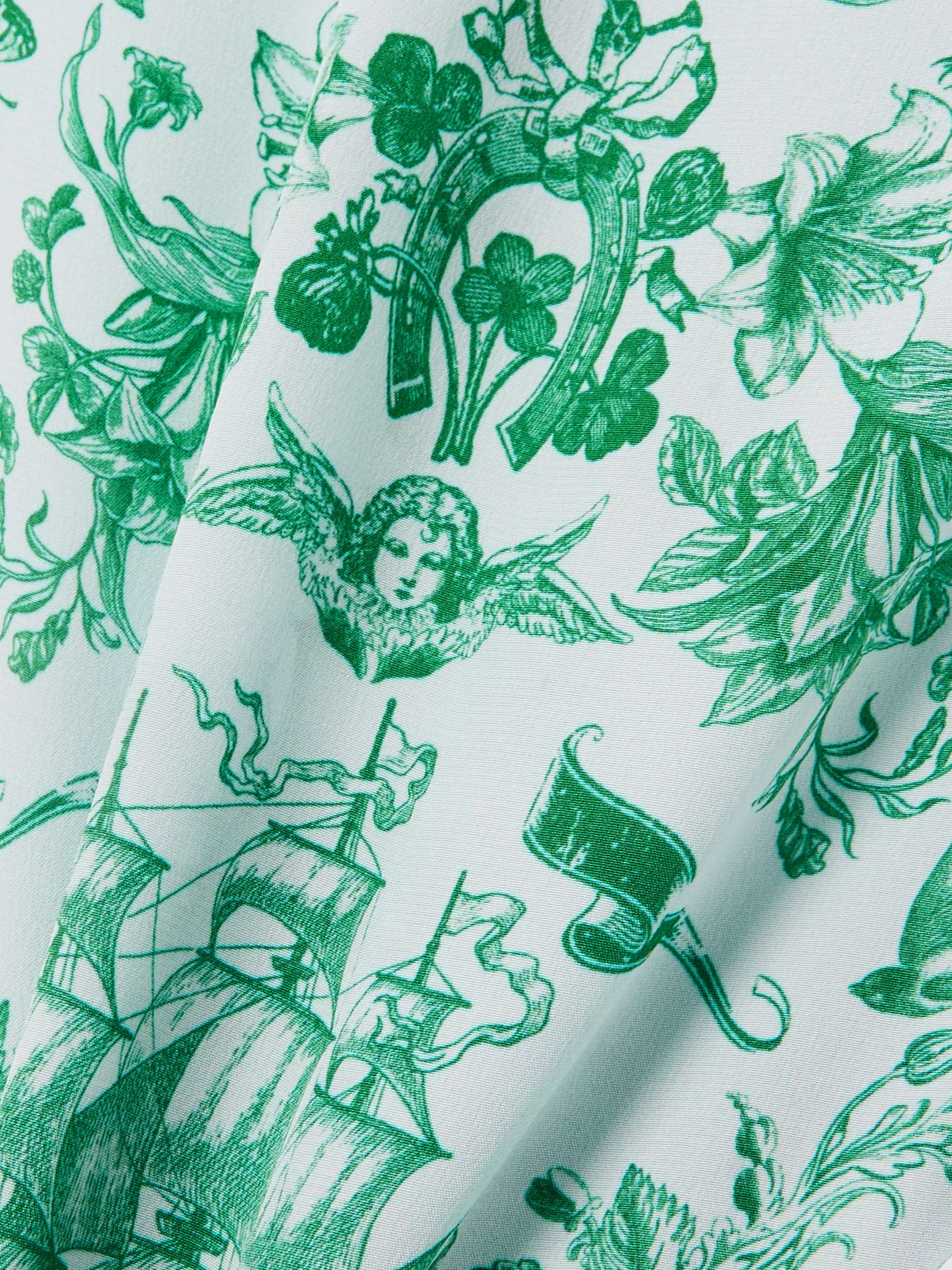 Asymmetric ruffled printed silk-satin maxi dress view