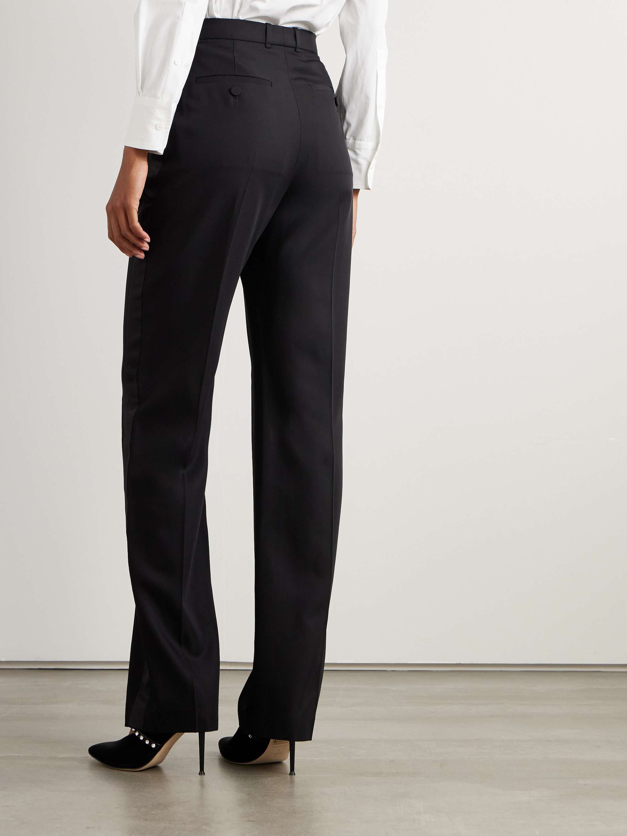 Satin-trimmed wool-blend twill straight-leg pants view