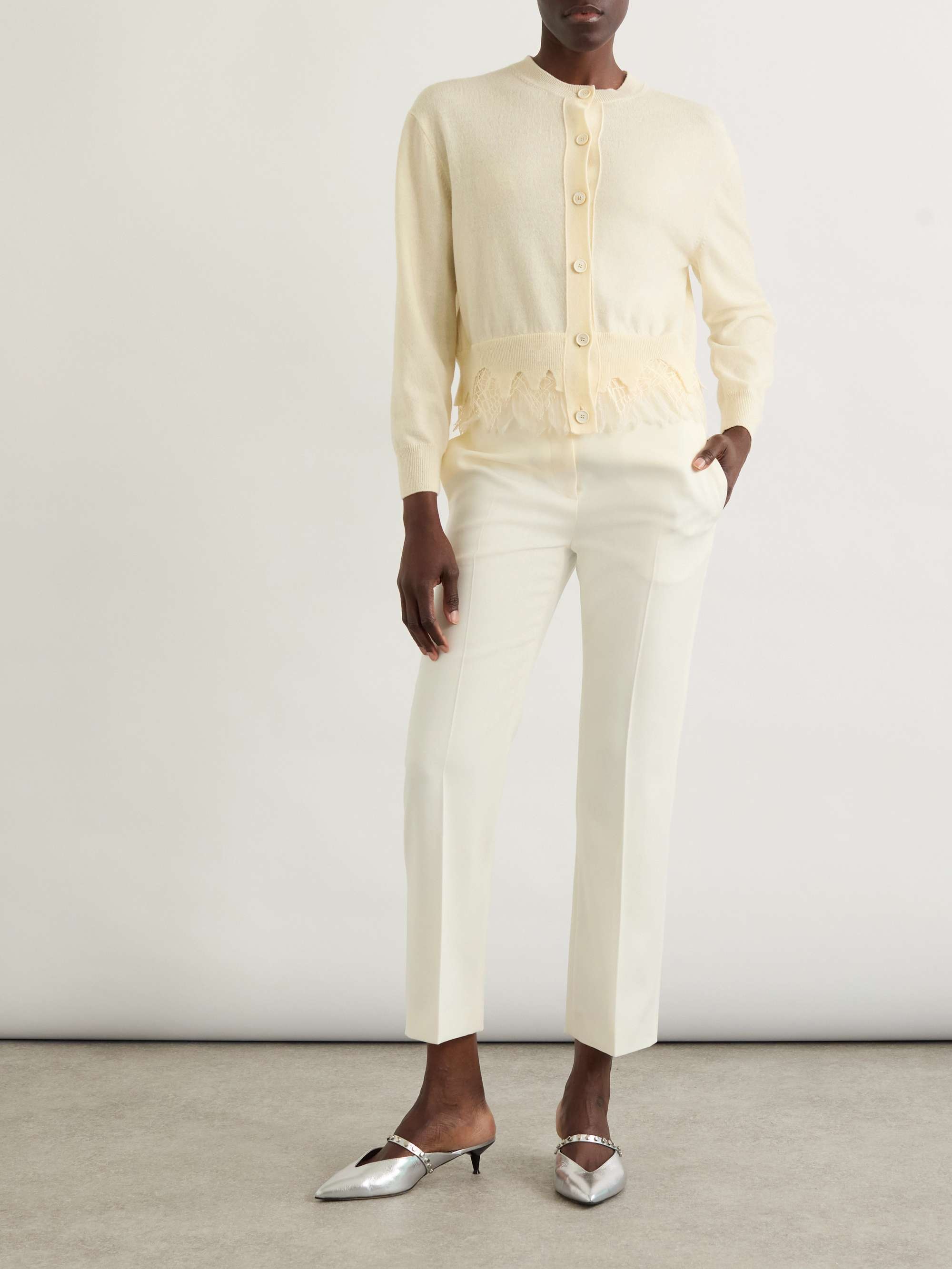 Lace-trimmed distressed wool and cashmere-blend cardigan view