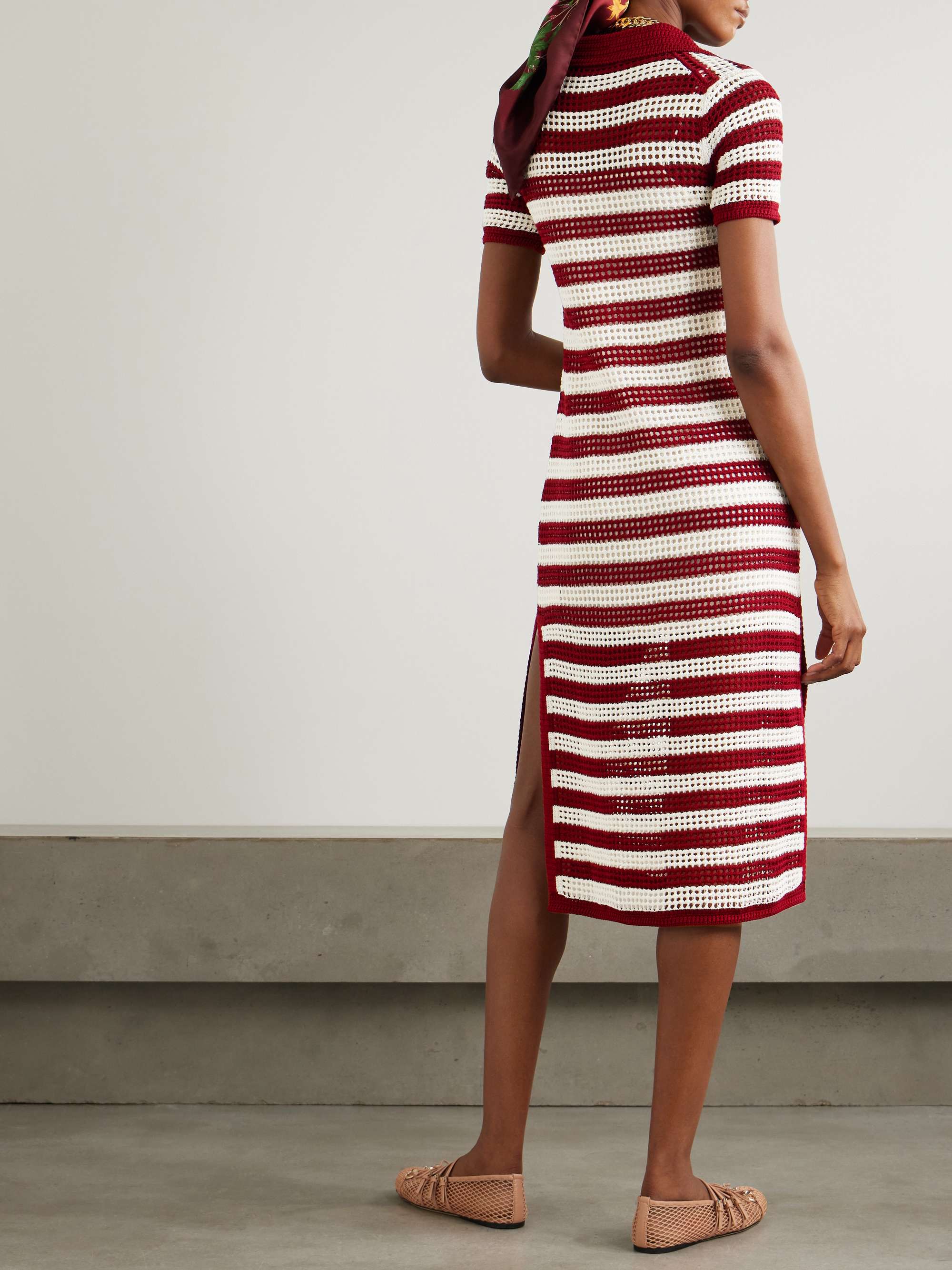 Striped crocheted cotton midi dress view