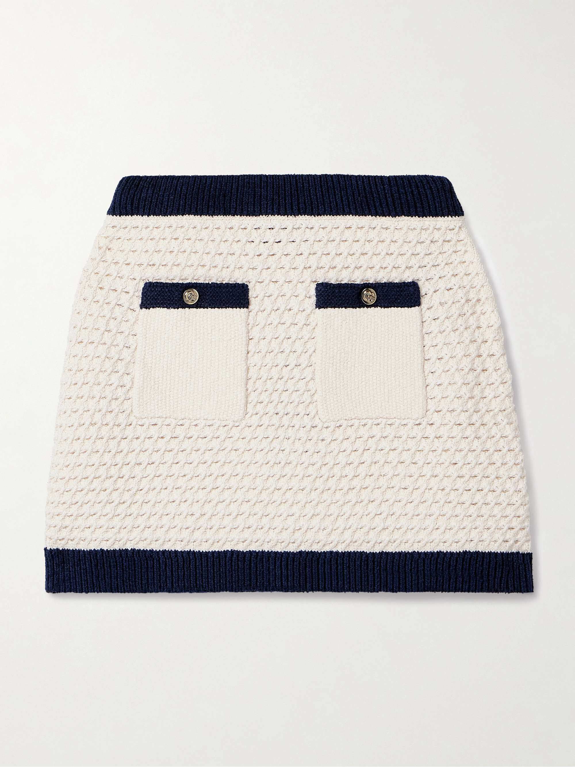 Button-detailed two-tone crocheted cotton-blend mini skirt view