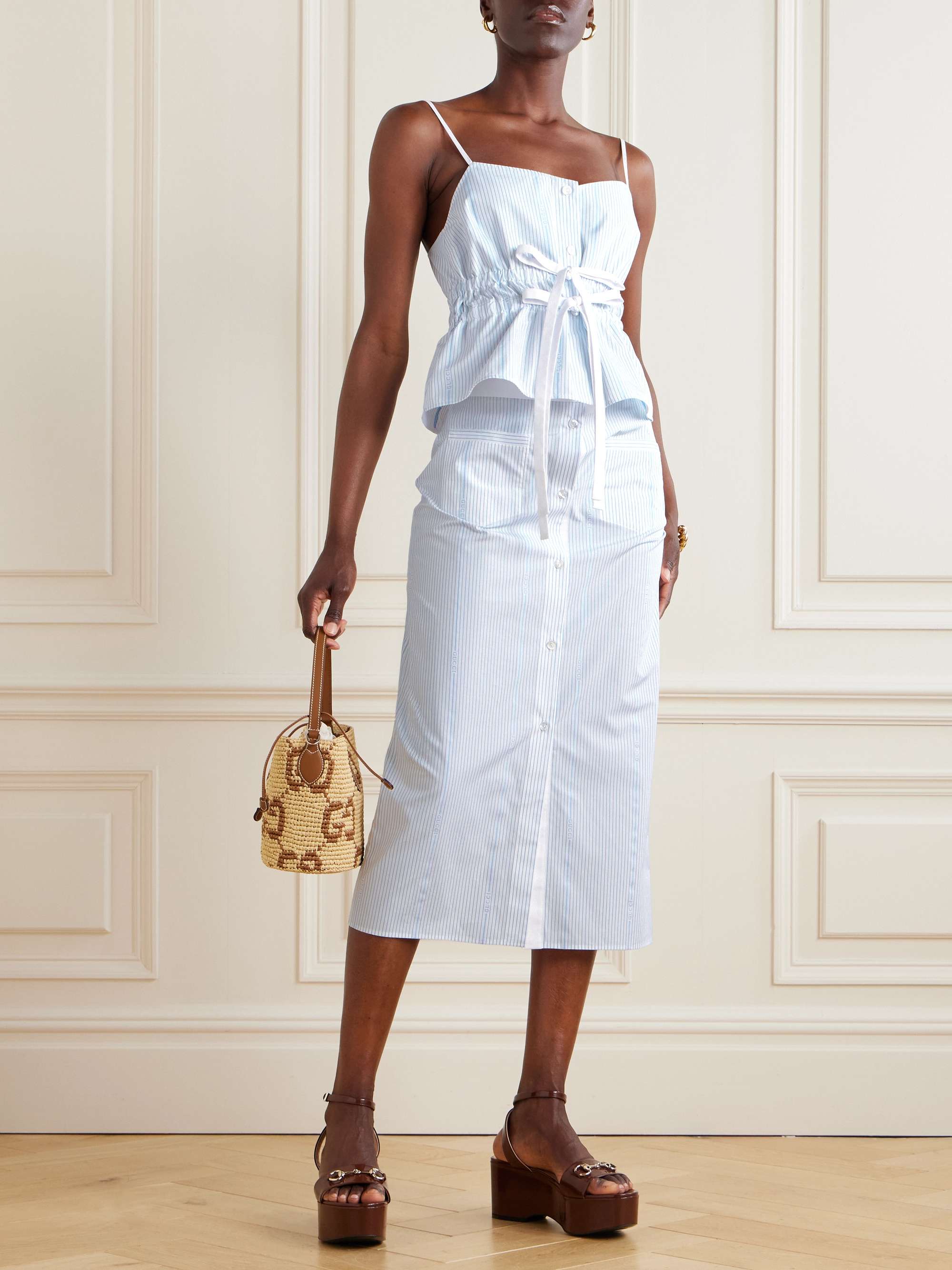 Tie-front striped cotton Oxford camisole view