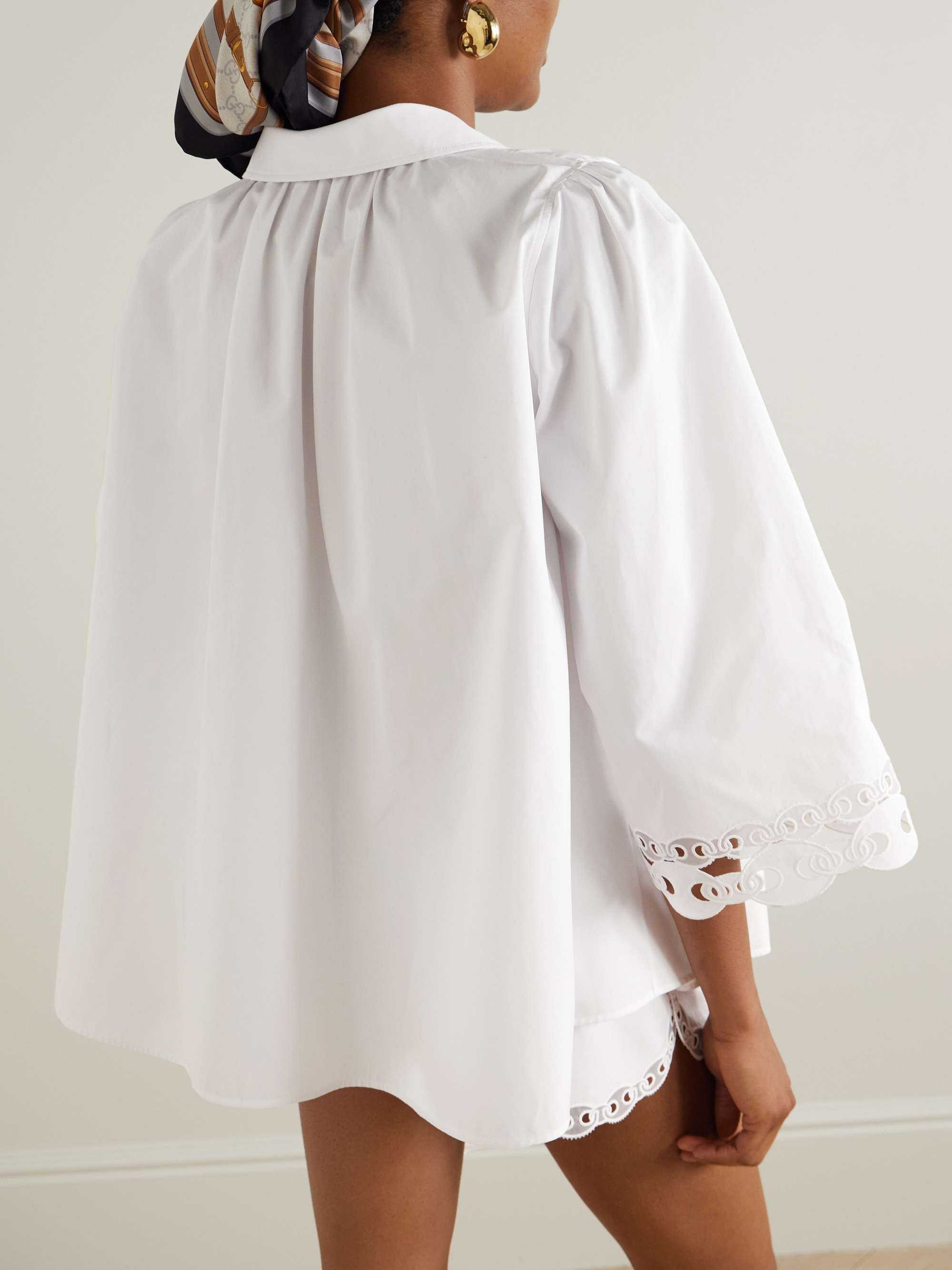 Broderie anglaise and tulle-trimmed cotton-poplin shirt view