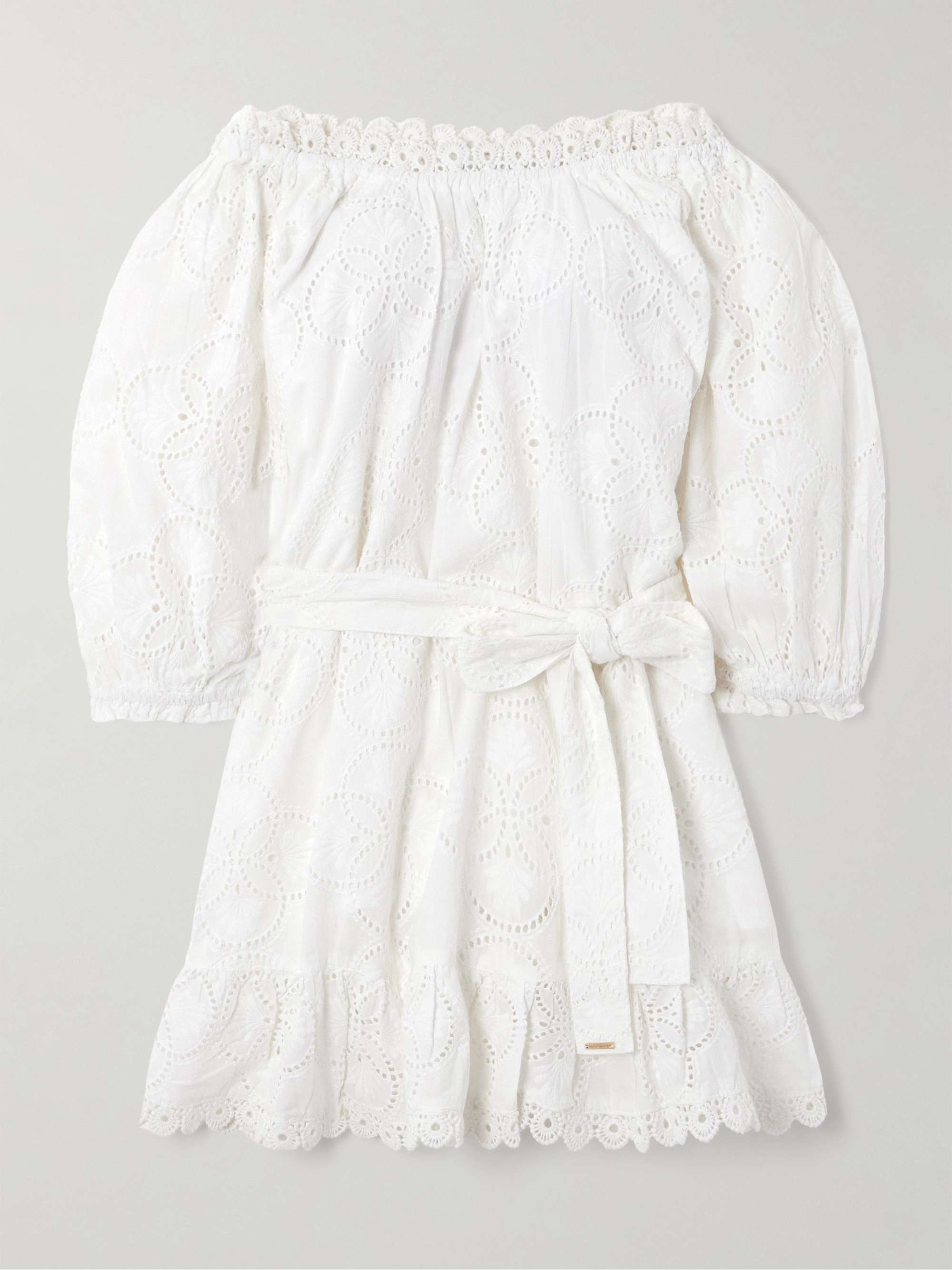 Avi belted off-the-shoulder broderie anglaise cotton mini dress view
