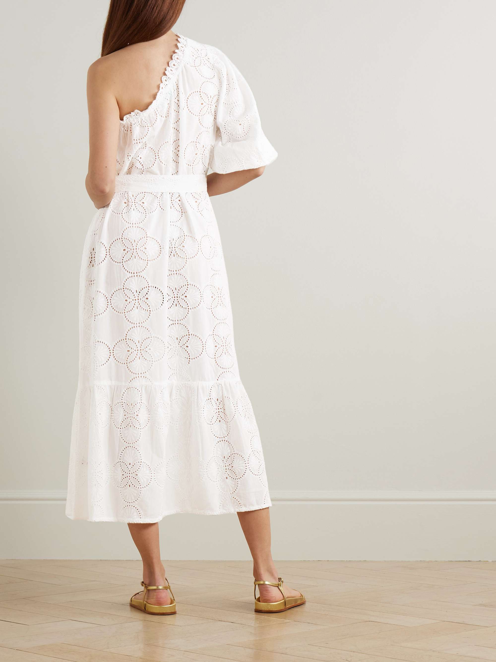 Autumn one-shoulder broderie anglaise cotton midi dress view