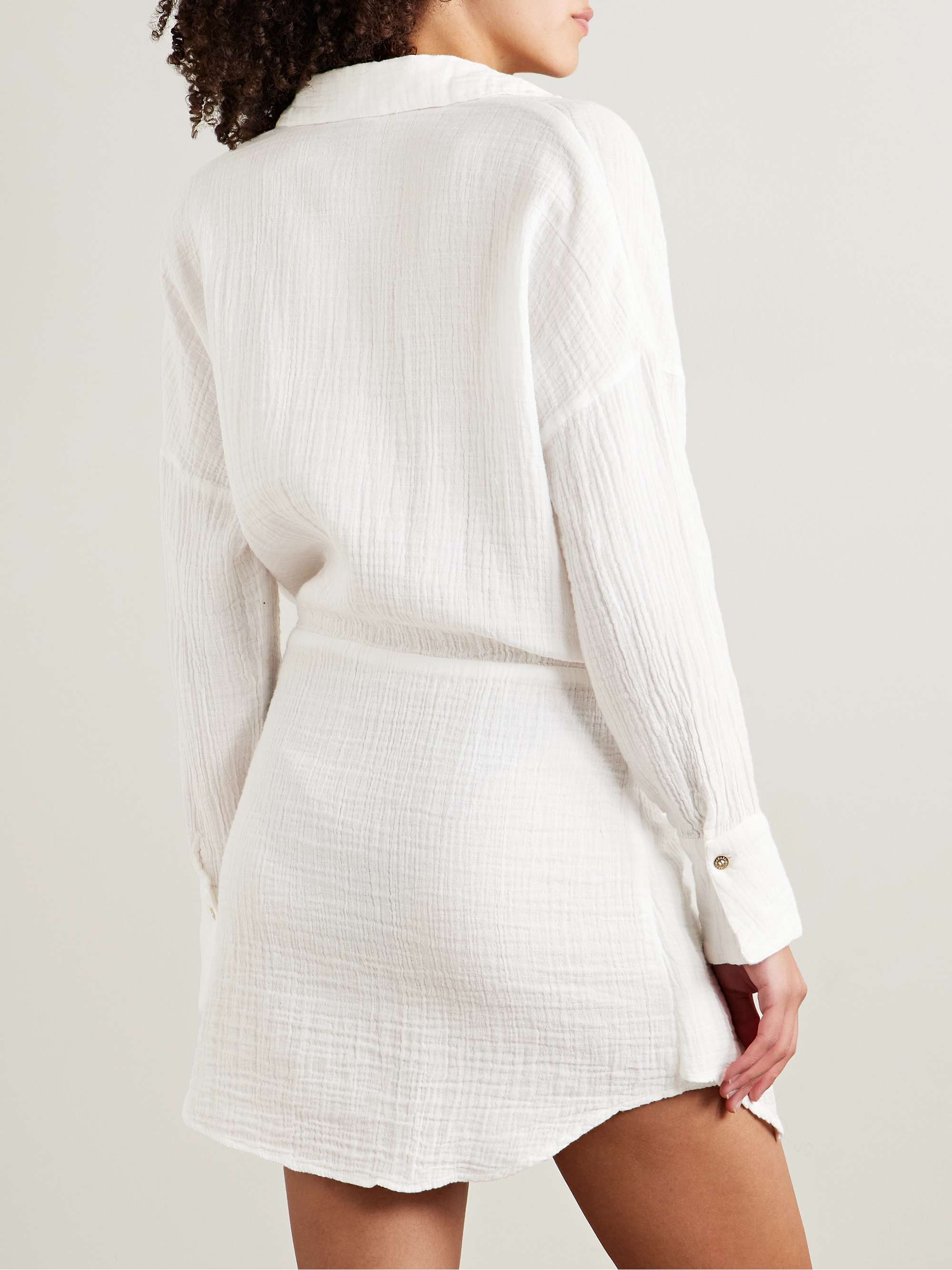 Sara tie-front crinkled cotton-gauze mini shirt dress view