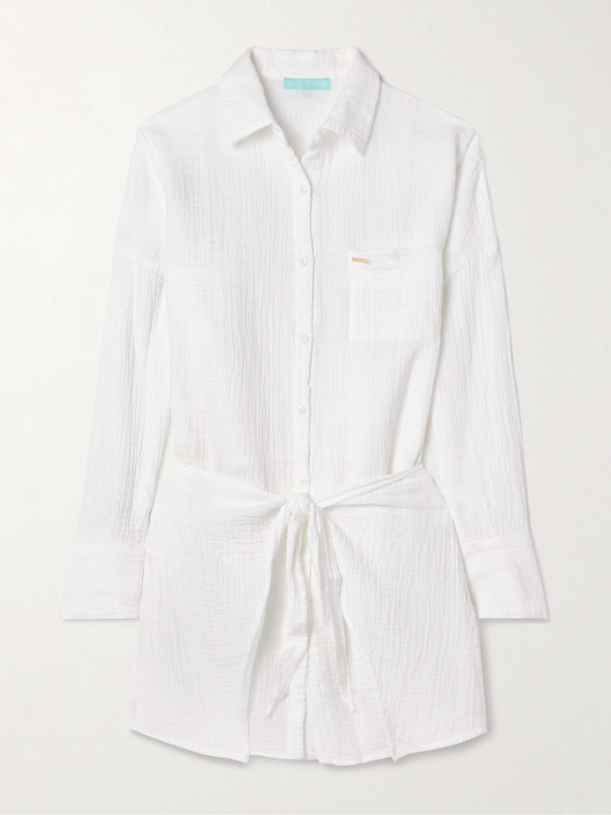 Sara tie-front crinkled cotton-gauze mini shirt dress view