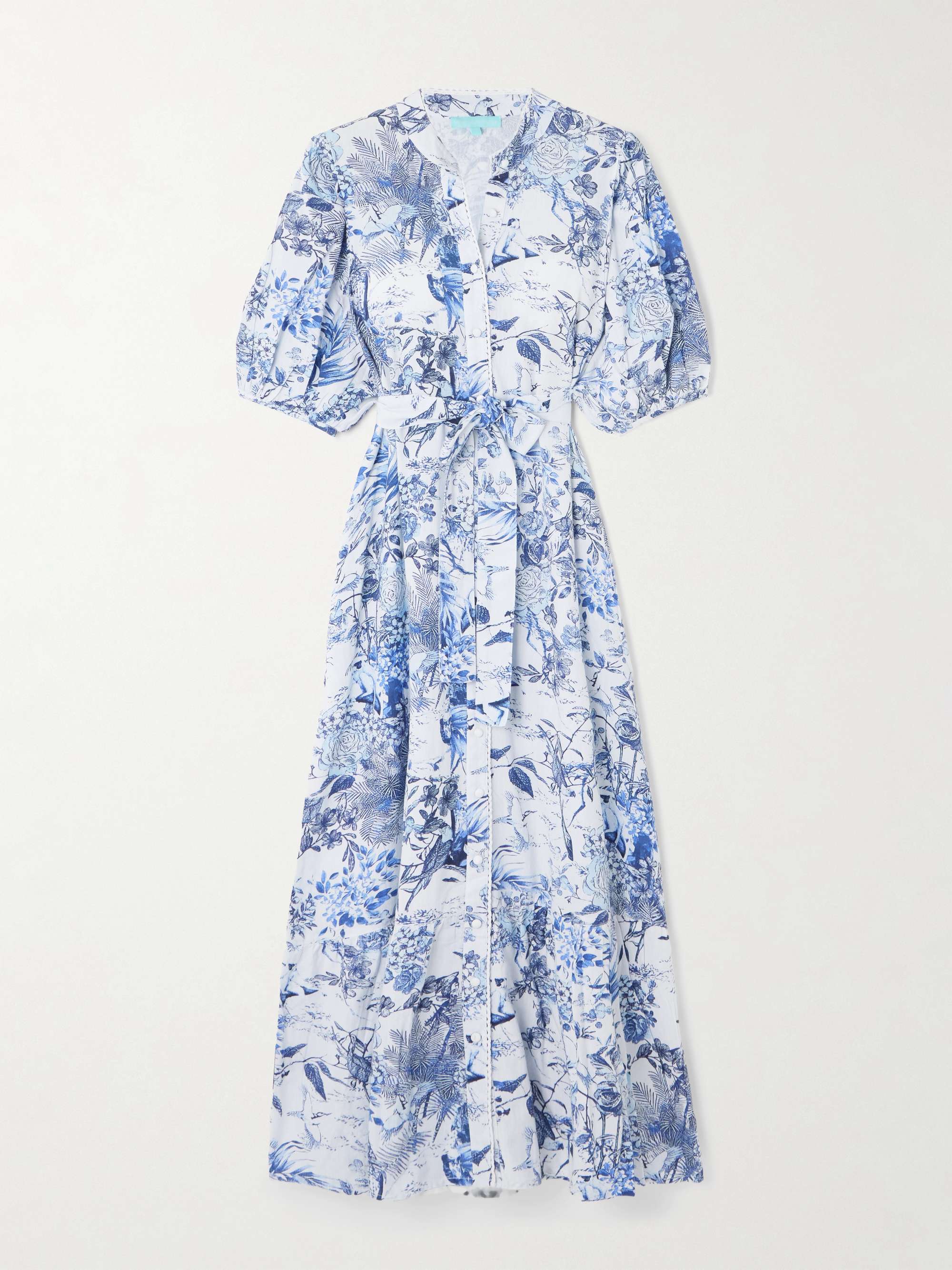 Kitty belted printed cotton and linen-blend midi dress view