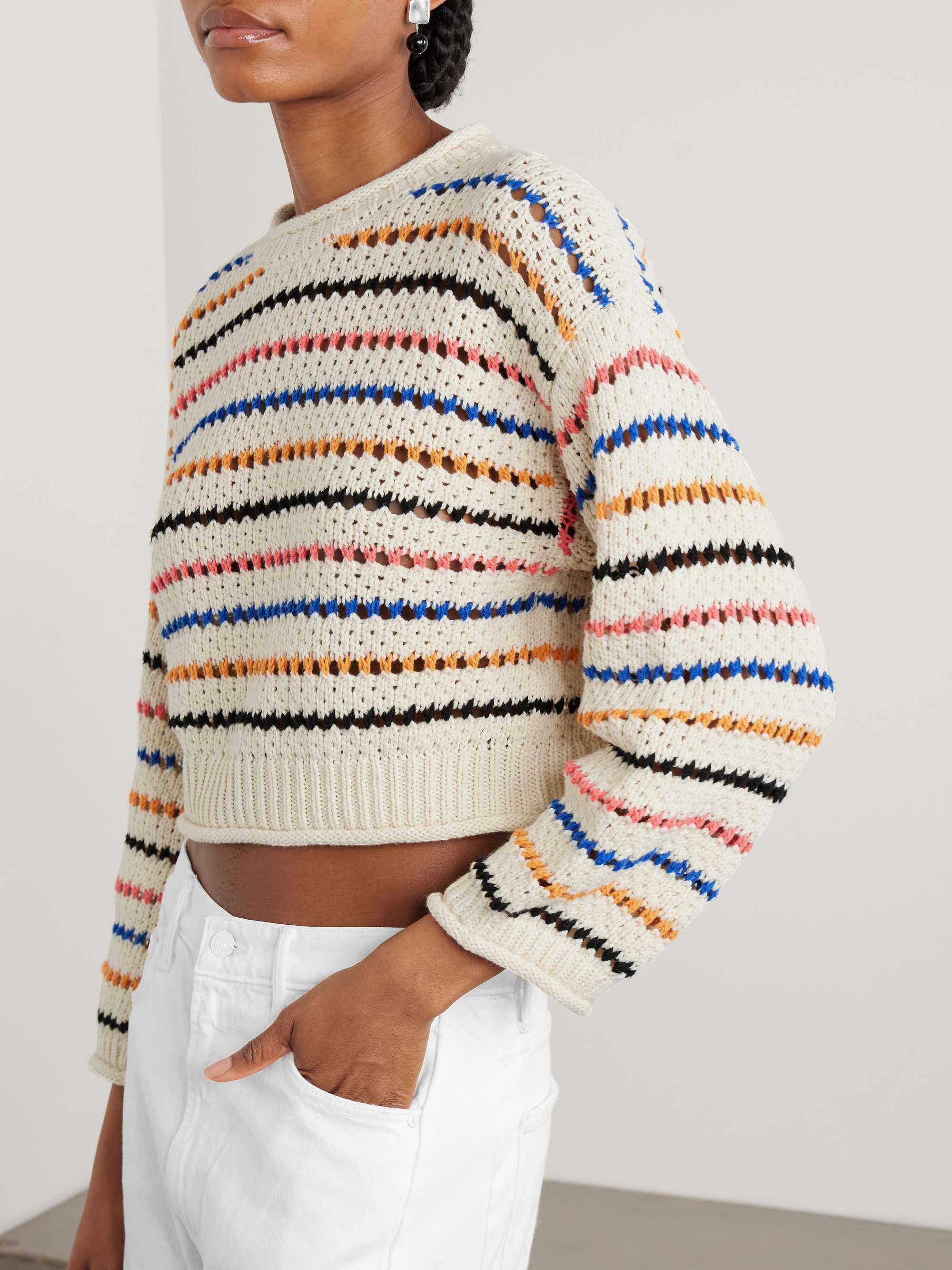 The Bell Sleeve striped open-knit cotton sweater view