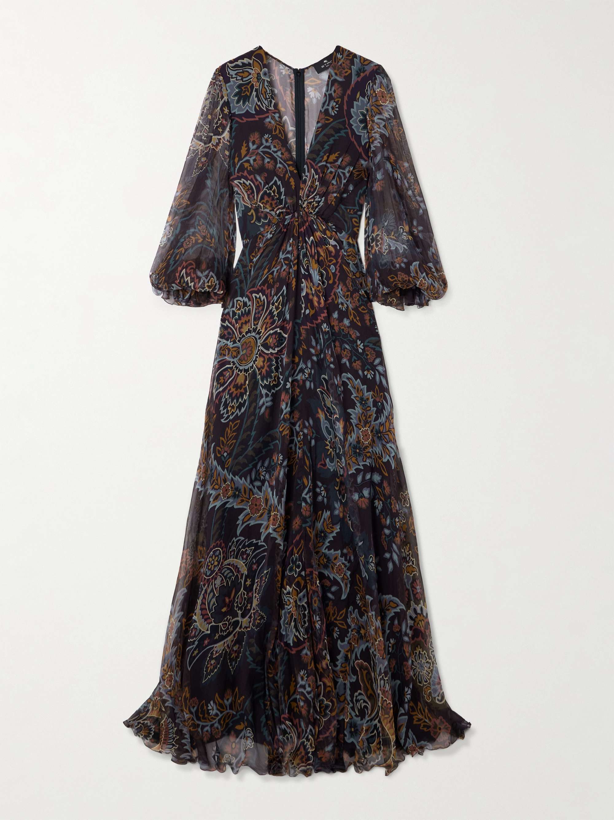 Pleated gathered floral-print silk-crepon maxi dress view