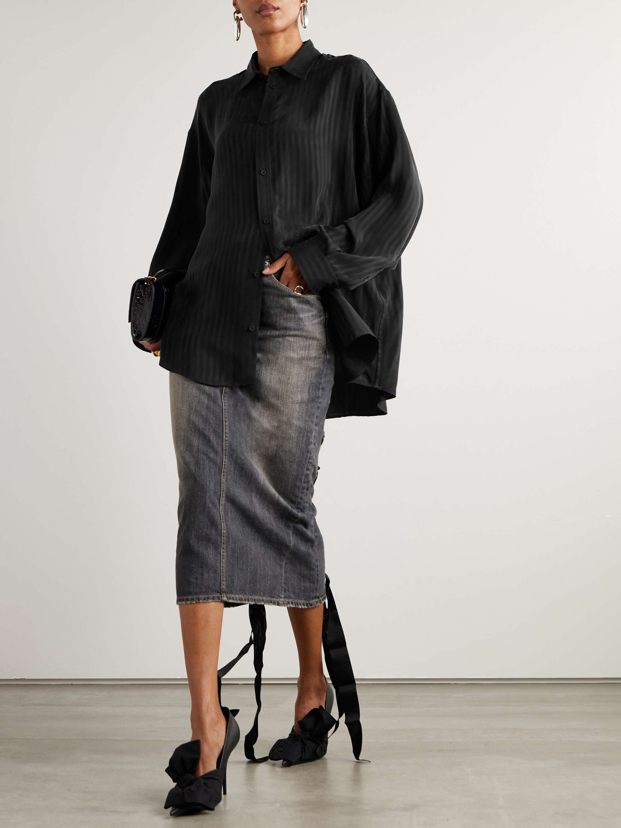 Striped satin-jacquard shirt view