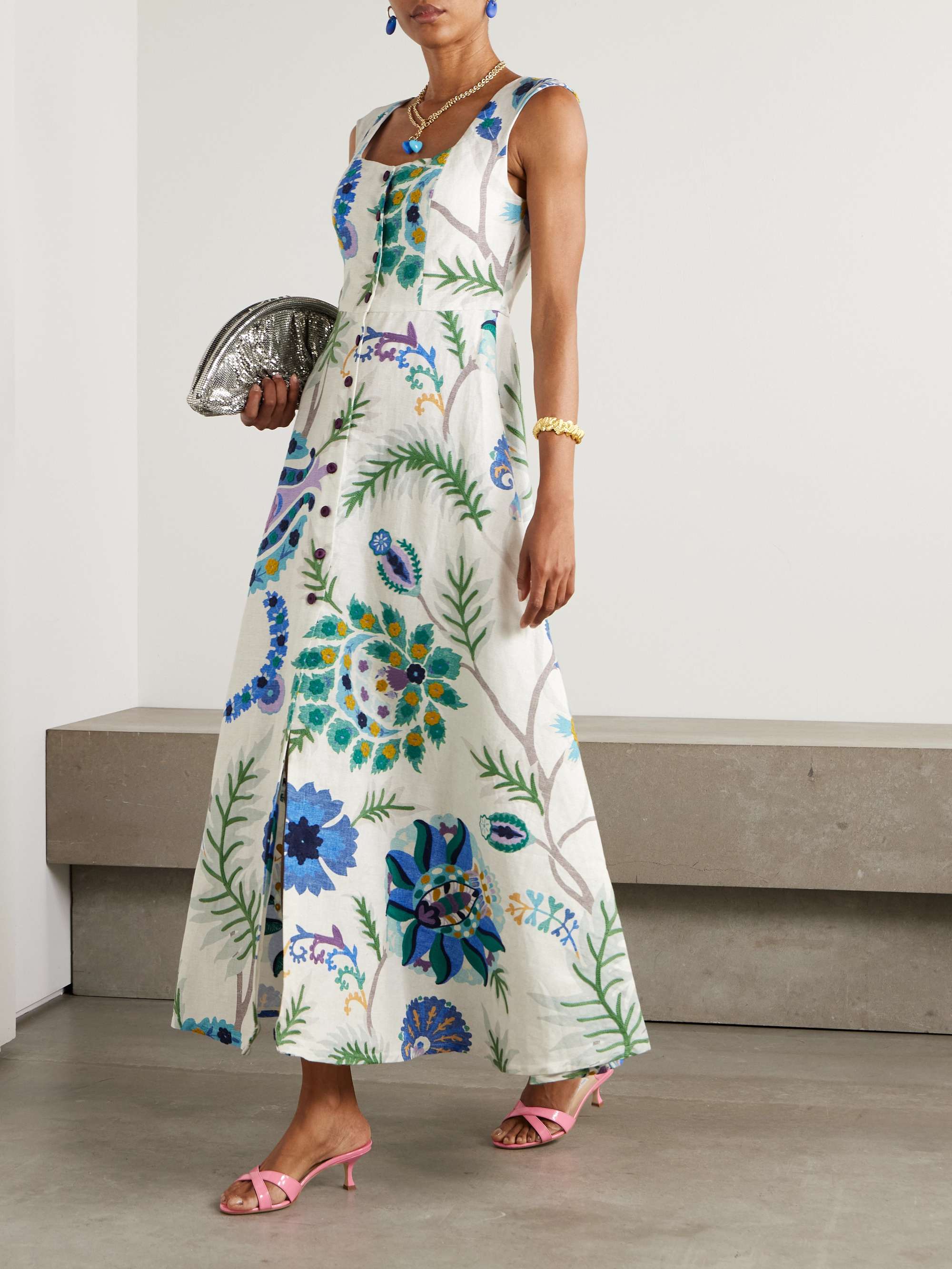 Farfalle embroidered printed woven maxi dress view