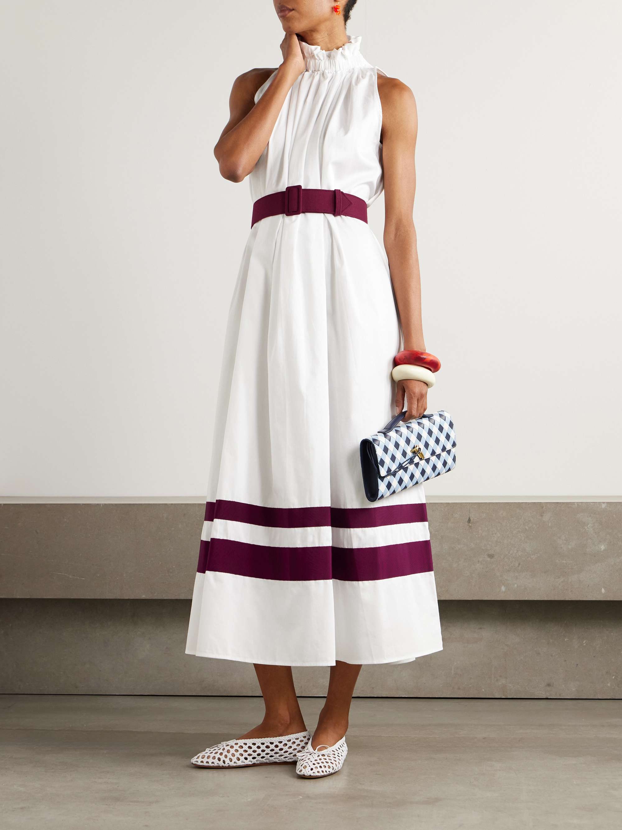 Camogli grosgrain-trimmed belted cotton-twill midi dress view