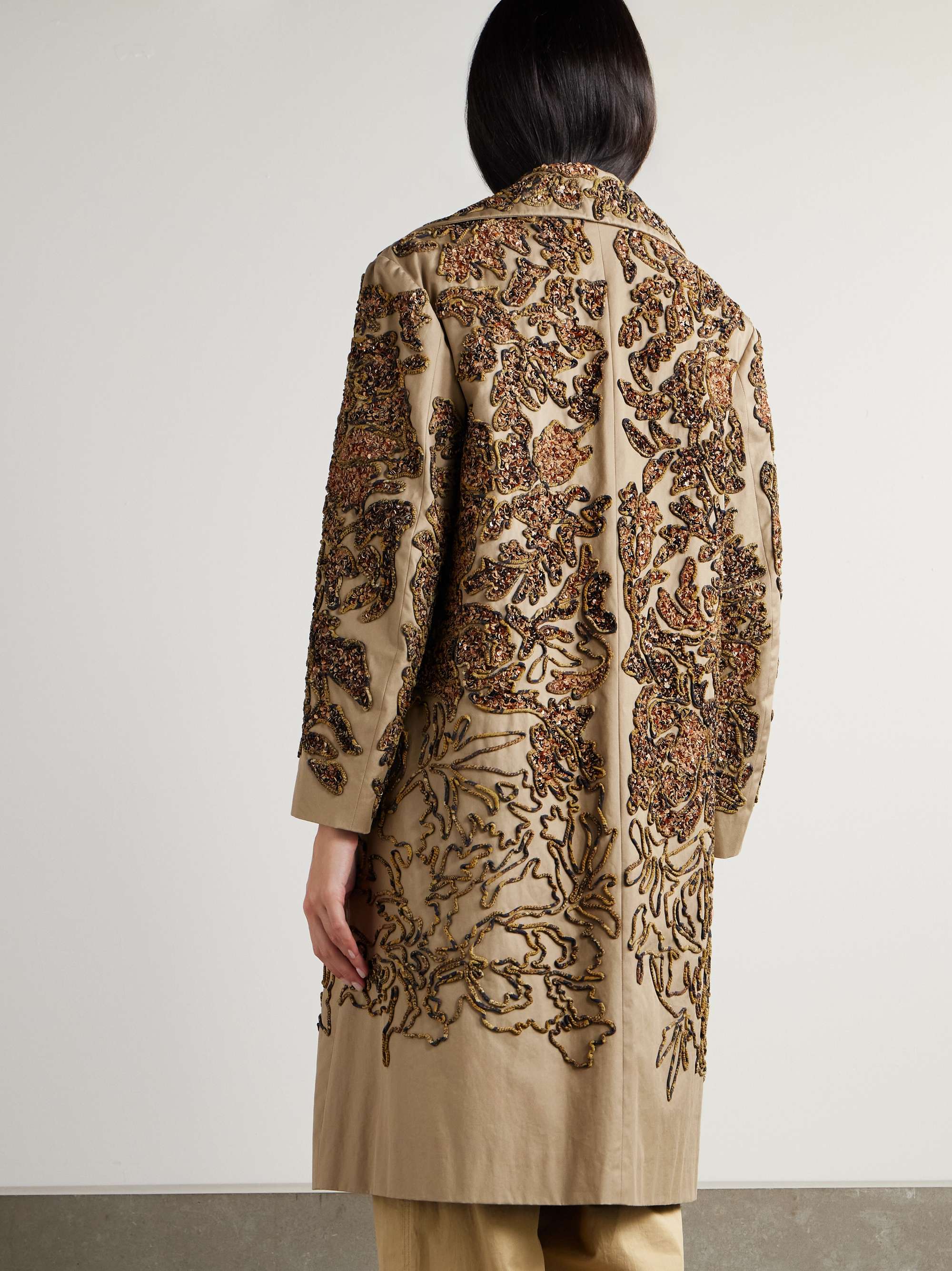 Sequin-embellished appliquéd cotton-twill coat view