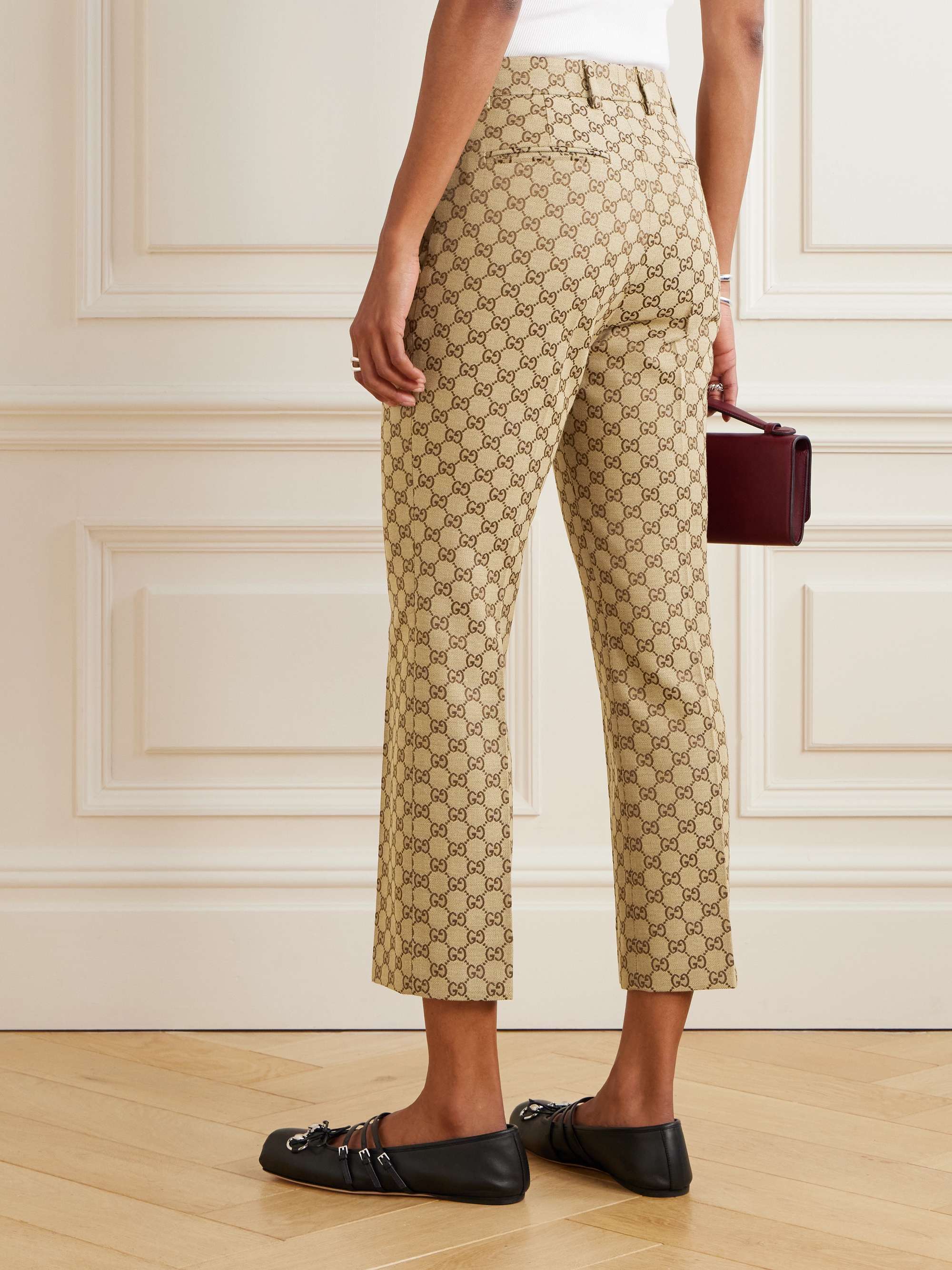 Cropped cotton-blend canvas-jacquard straight-leg pants view