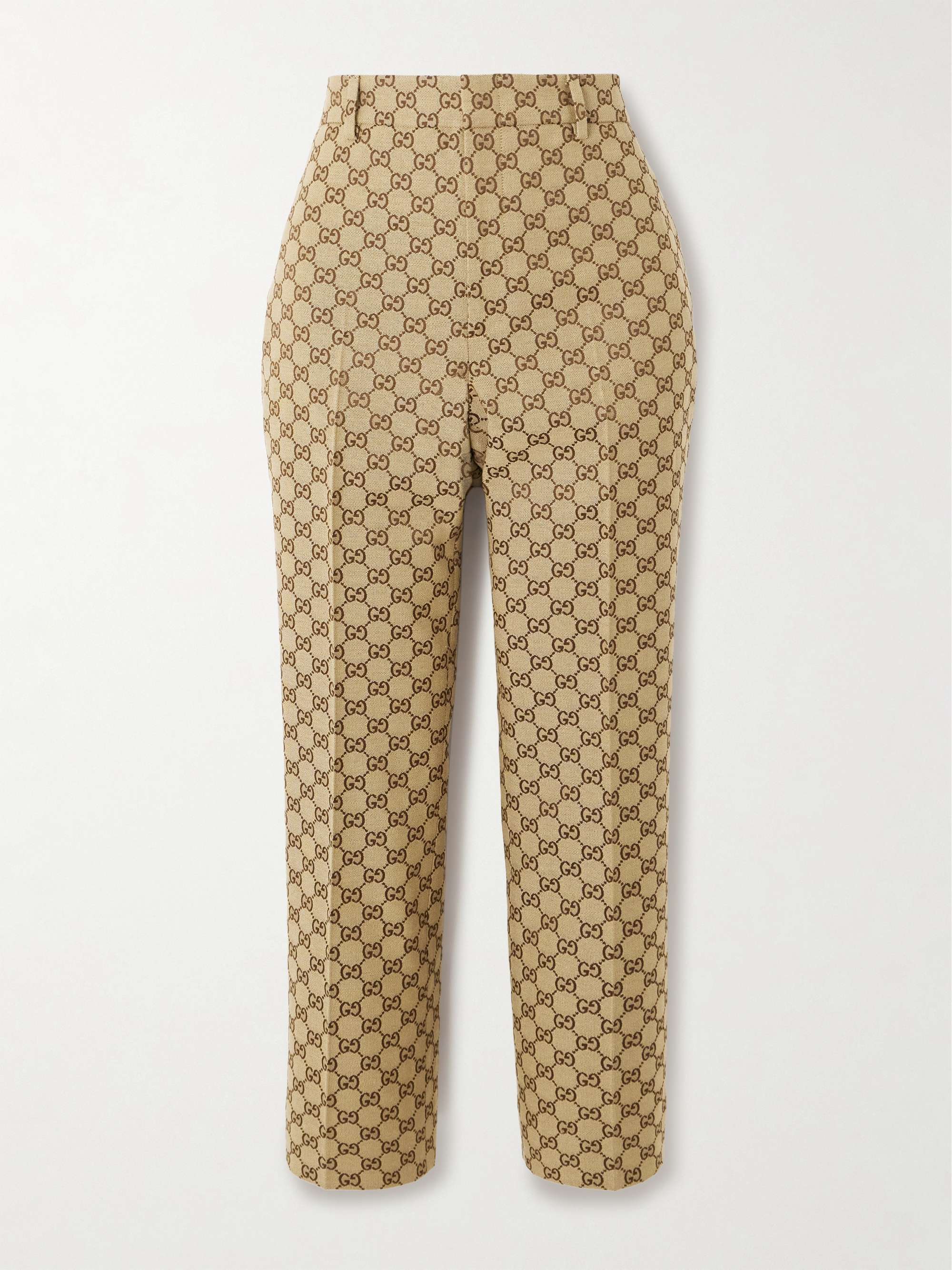 Cropped cotton-blend canvas-jacquard straight-leg pants view