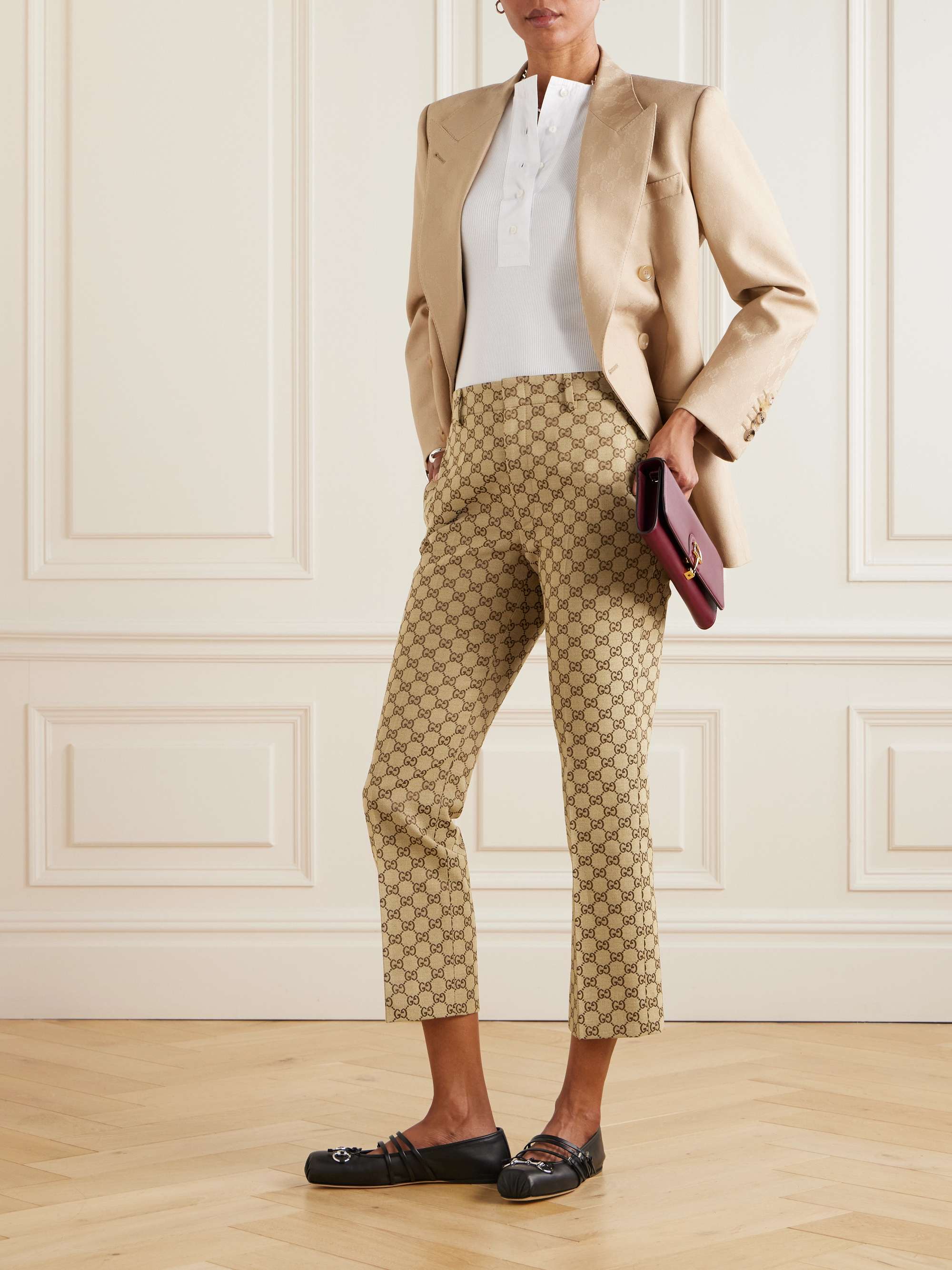 Cropped cotton-blend canvas-jacquard straight-leg pants view